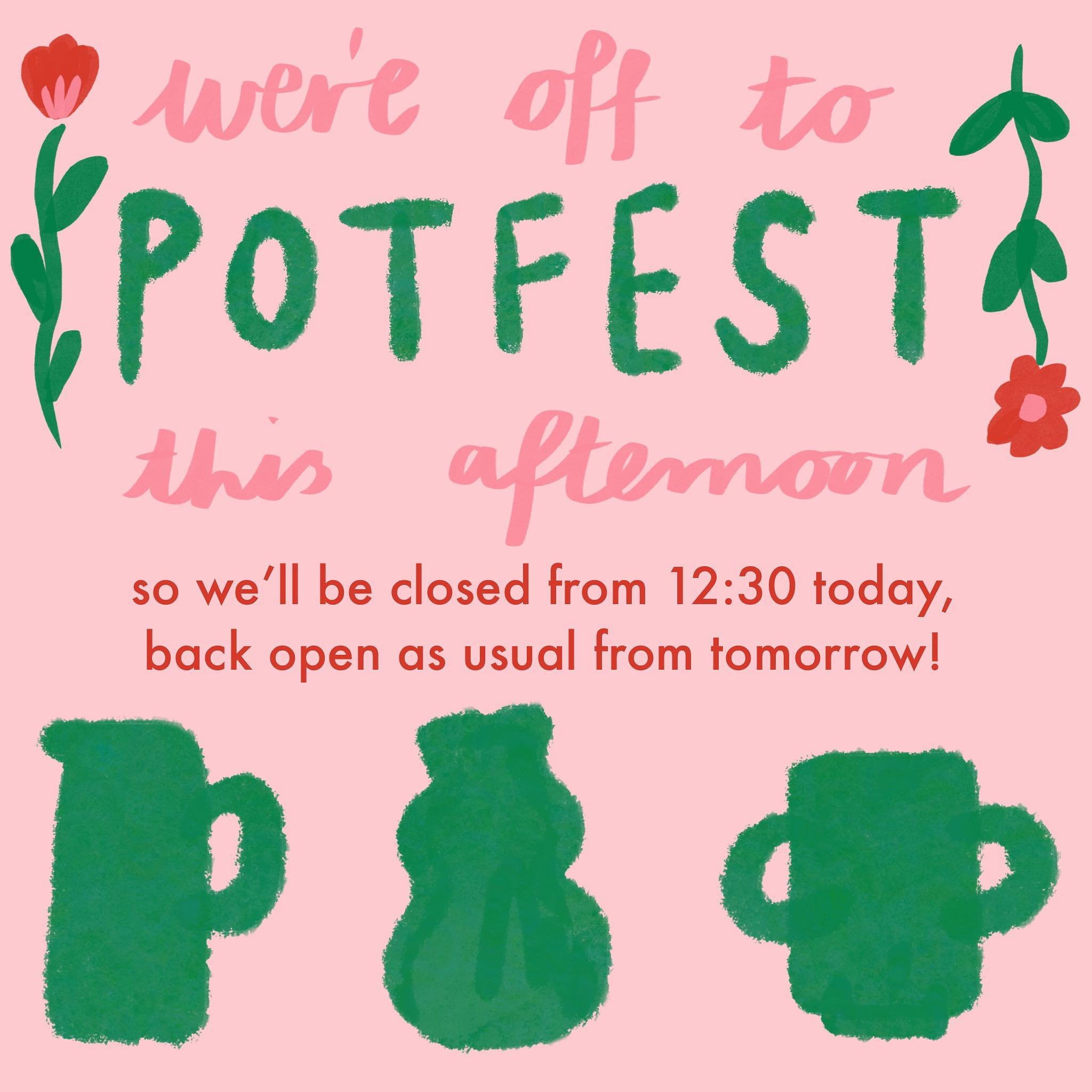 Potfest! 🏺this has been on our website and google hours for over a month but thought we should share it here as a reminder today for anyone planning to come collect pottery, come before 12:30! It&rsquo;s our cute springtime teambuilding day out to s
