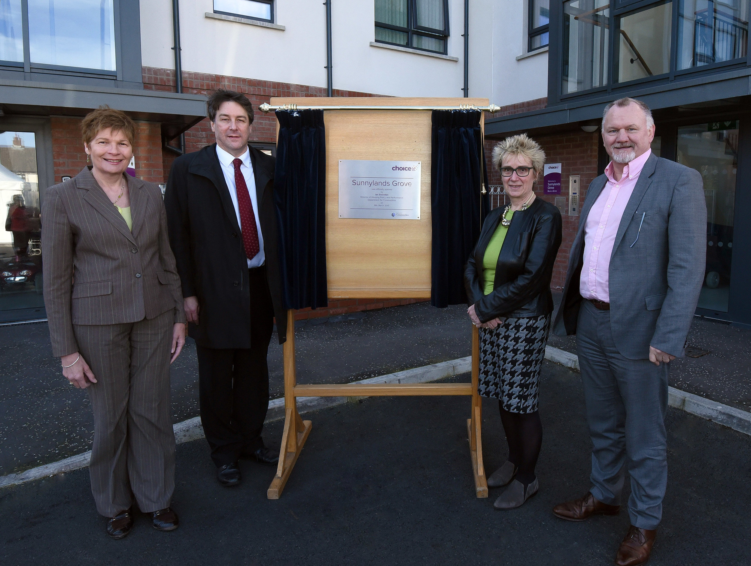 Left to right: Jayne McFaul (Choice Housing Ireland), Ian Snowden (Director of Housing Policy and Performance at the Department for Communities), Hazel Bell (Chair of Choice) and Harry Rolston (Rolston Architects)