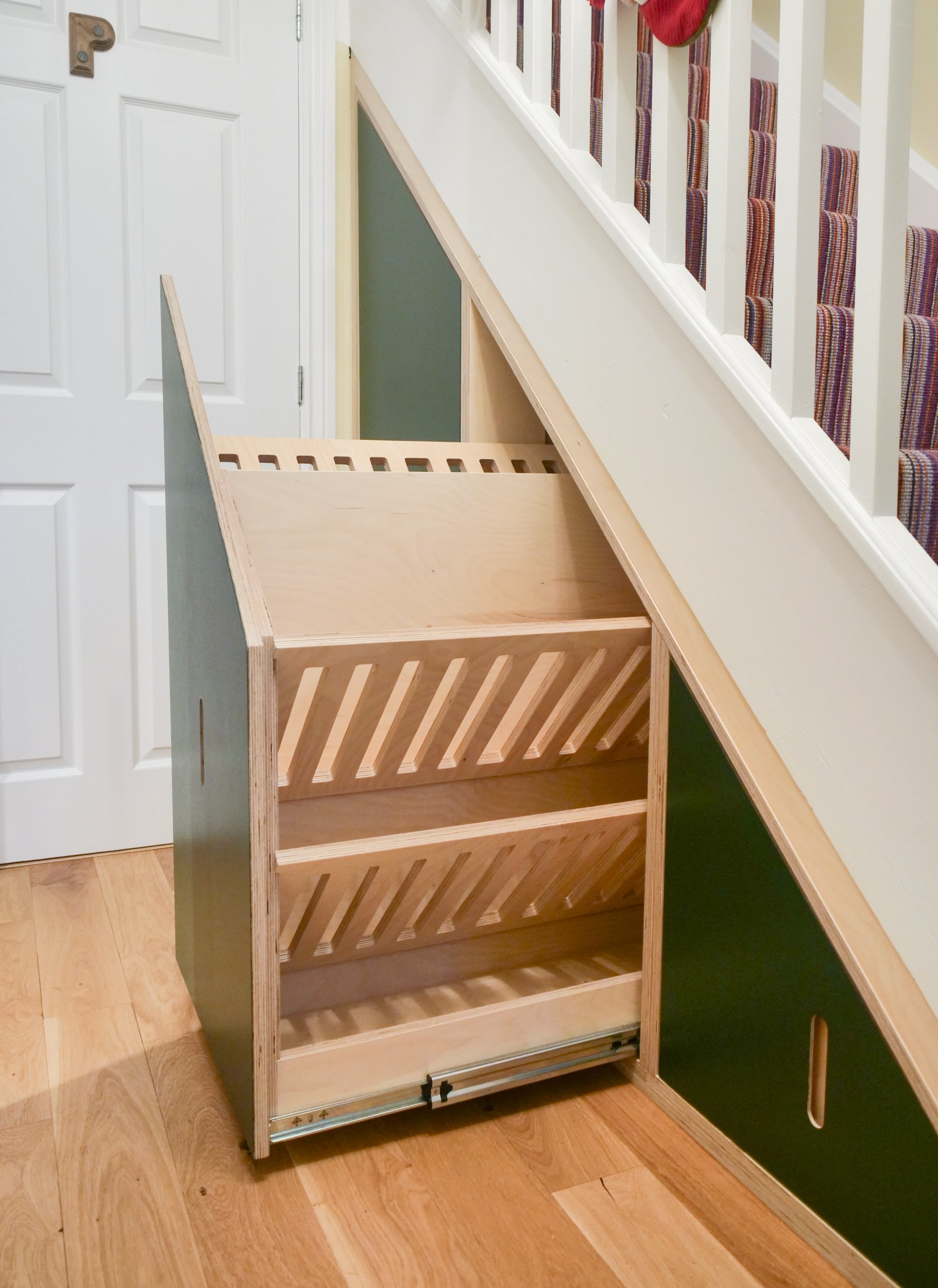 shoe drawer shoe rack plywood stairs storage somerset bristol fitted bespoke