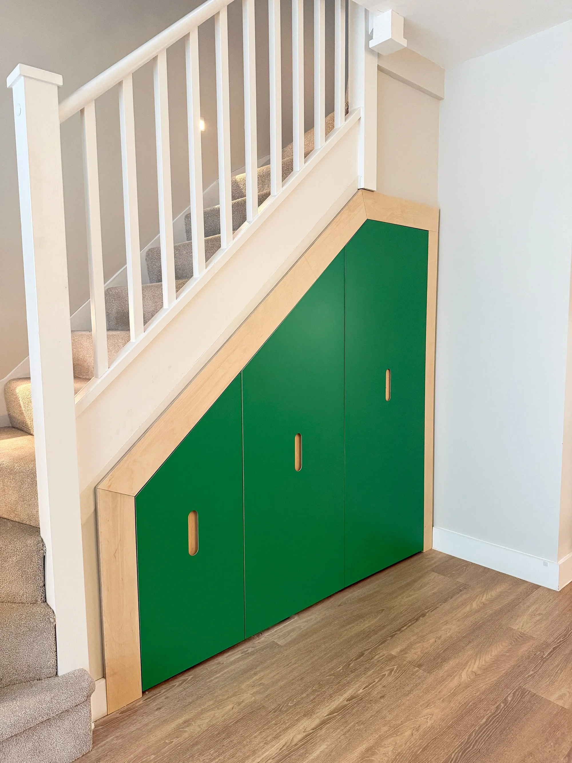 green plywood birch understairs under-stairs under stairs cupboard drawers bristol bath bruton frome southwest somerset mendips cotswolds gloucester