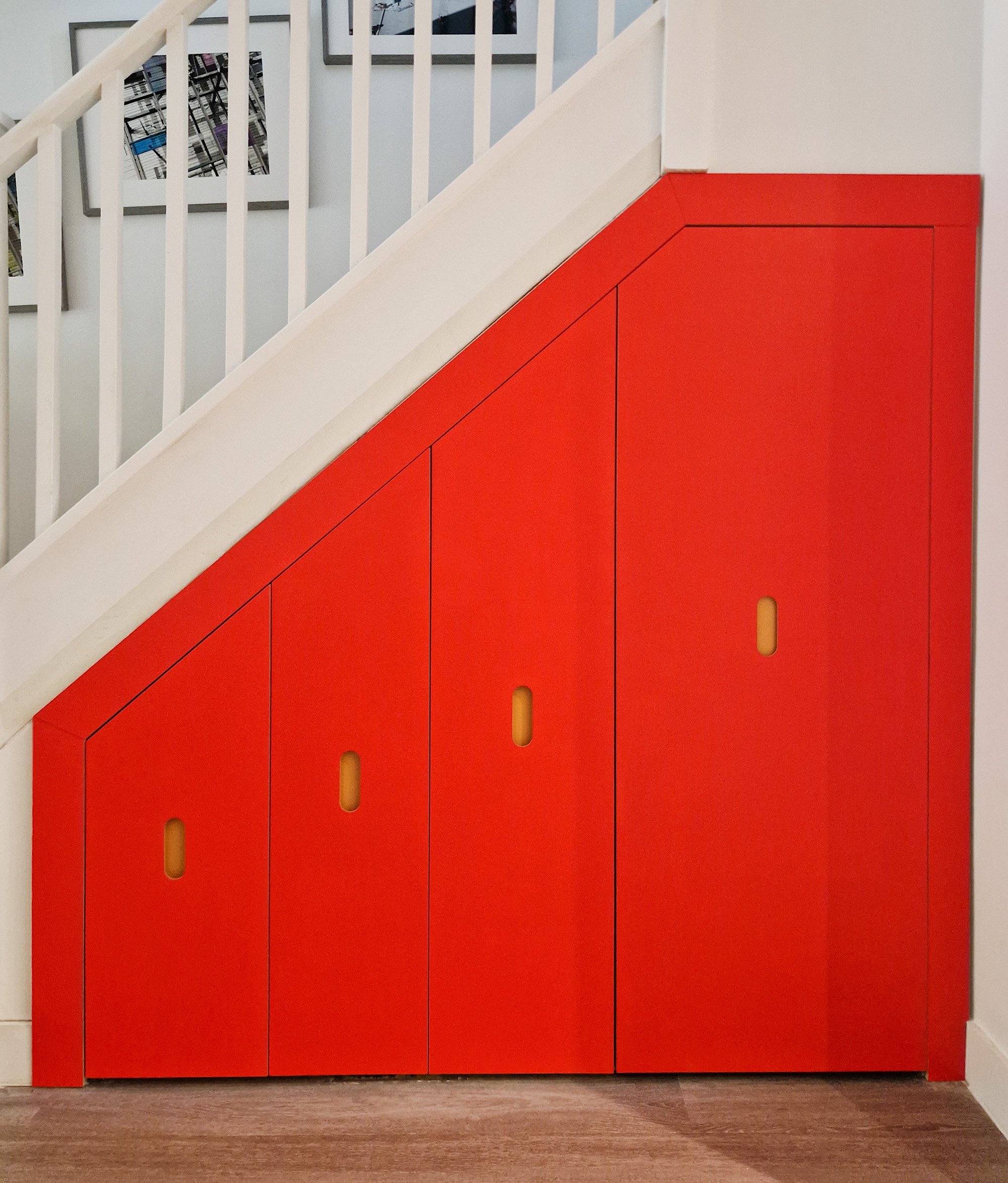 red plywood stair cupboard drawers somerset bristol bath taunton southwest mendips cotswolds frome bruton drawers pull-out