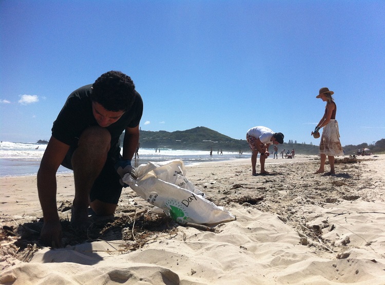Volunteers collect rubbish off the beach with Positive Change For Marine Life. They have held a global 'Marine Debris' campaign where ambassadors worldwide have helped clean up the beaches.