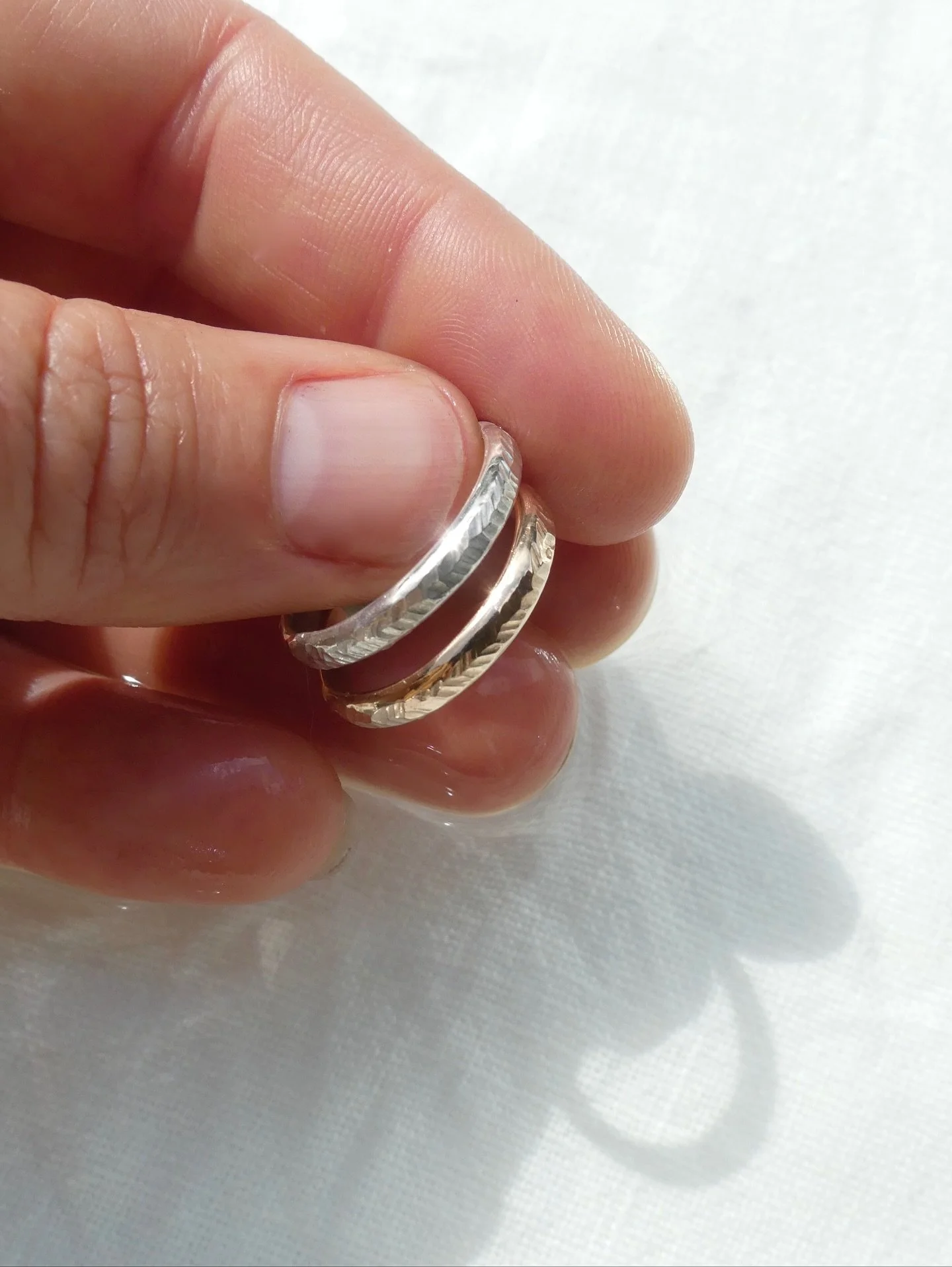 &gt;&gt;&gt;&gt;&gt; Herringbone &gt;&gt;&gt;&gt;&gt;
I originally created this texture for the band on the Little Fish Ring, but loved it so much, it became its own ring too!

Made to order in your size, it&rsquo;s perfect on its own or layered with