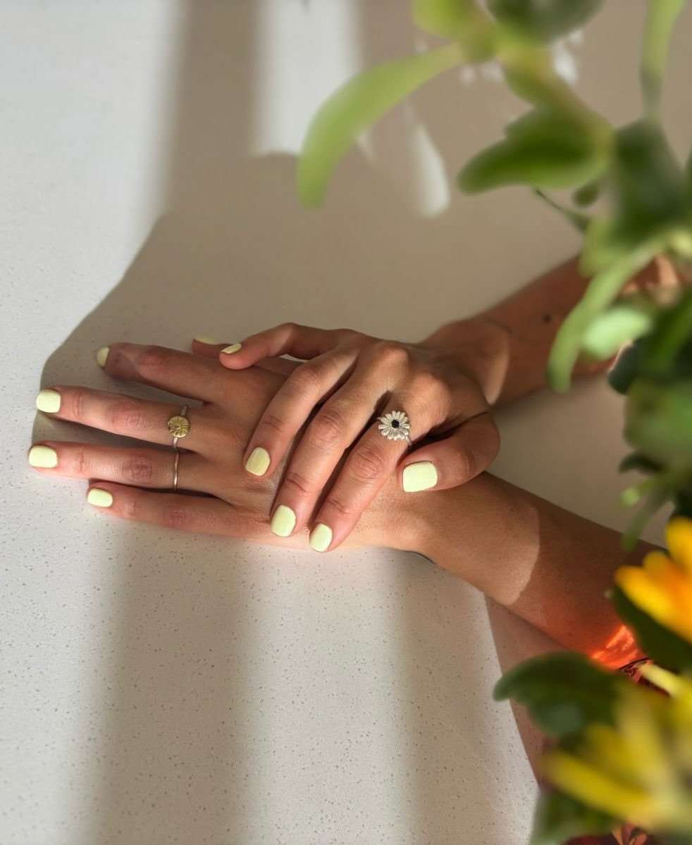 Kicking the year off with these fresh pics from our muse @mayracastro_art 💛

Wearing her three favourite t.i.t.s rings 

1. Silver Daisy &amp; Sapphire Ring 
2. Golden Sunshine Ring 
3. Custom made solid gold wedding band 

Now excuse me while I go 