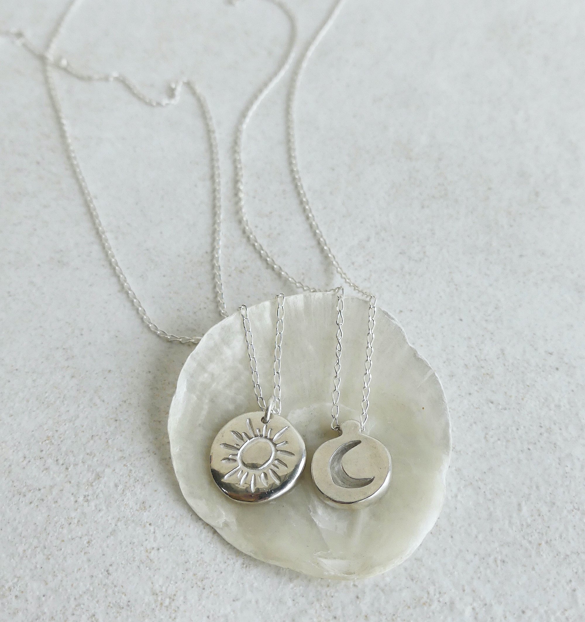 sun and moon necklace sterling silver fine silver chain made in australia