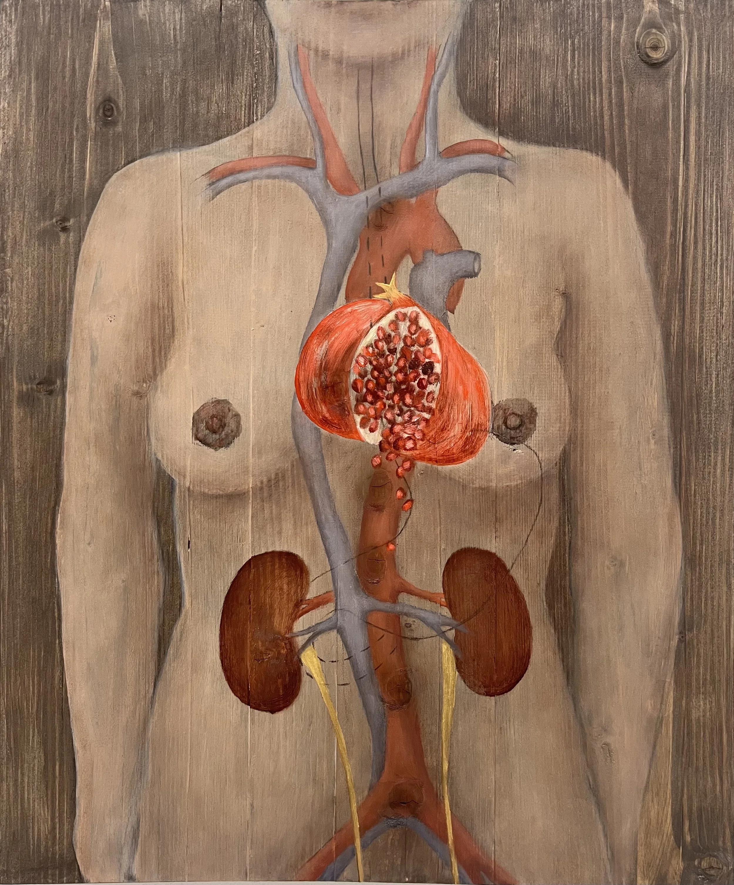   From the series infested (granat)   2024 Oil on wood  61 x 50 cm  