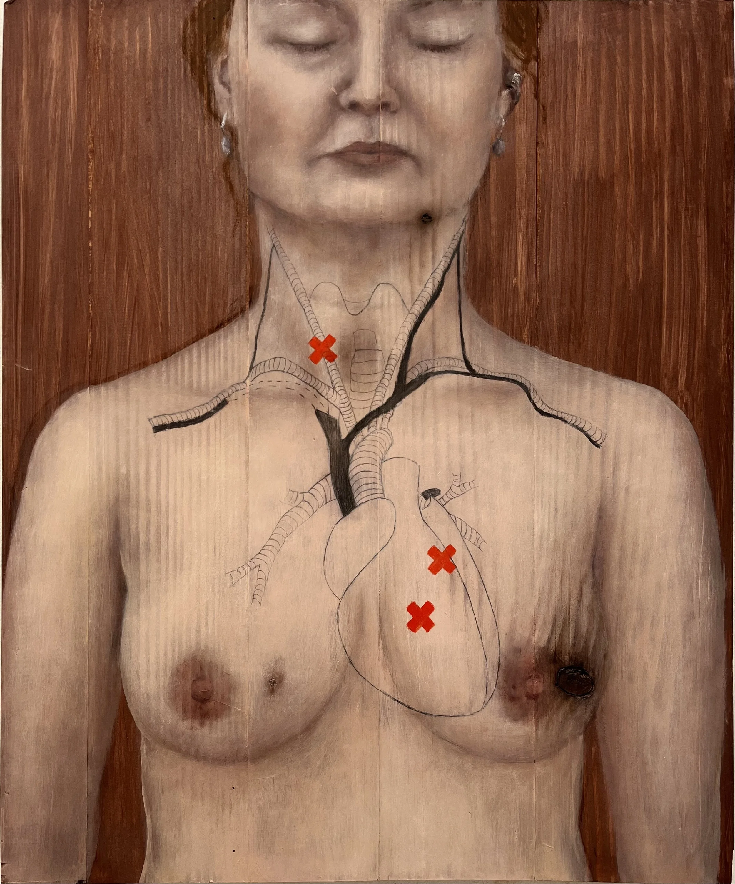   From the series infested   2024 Oil on wood 61 × 50 cm  