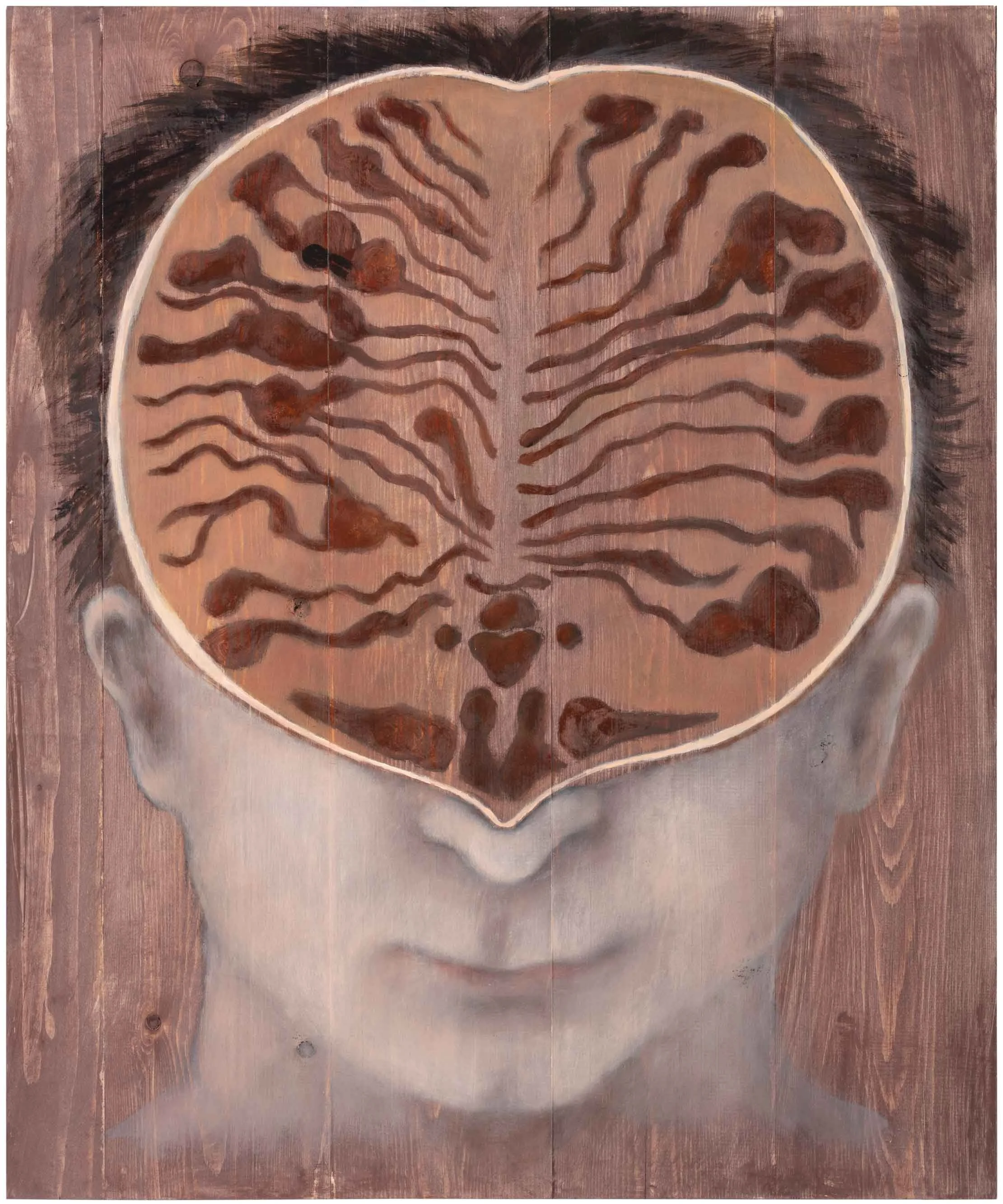   From the series infested   2024 Oil on wood 61 × 50 cm  