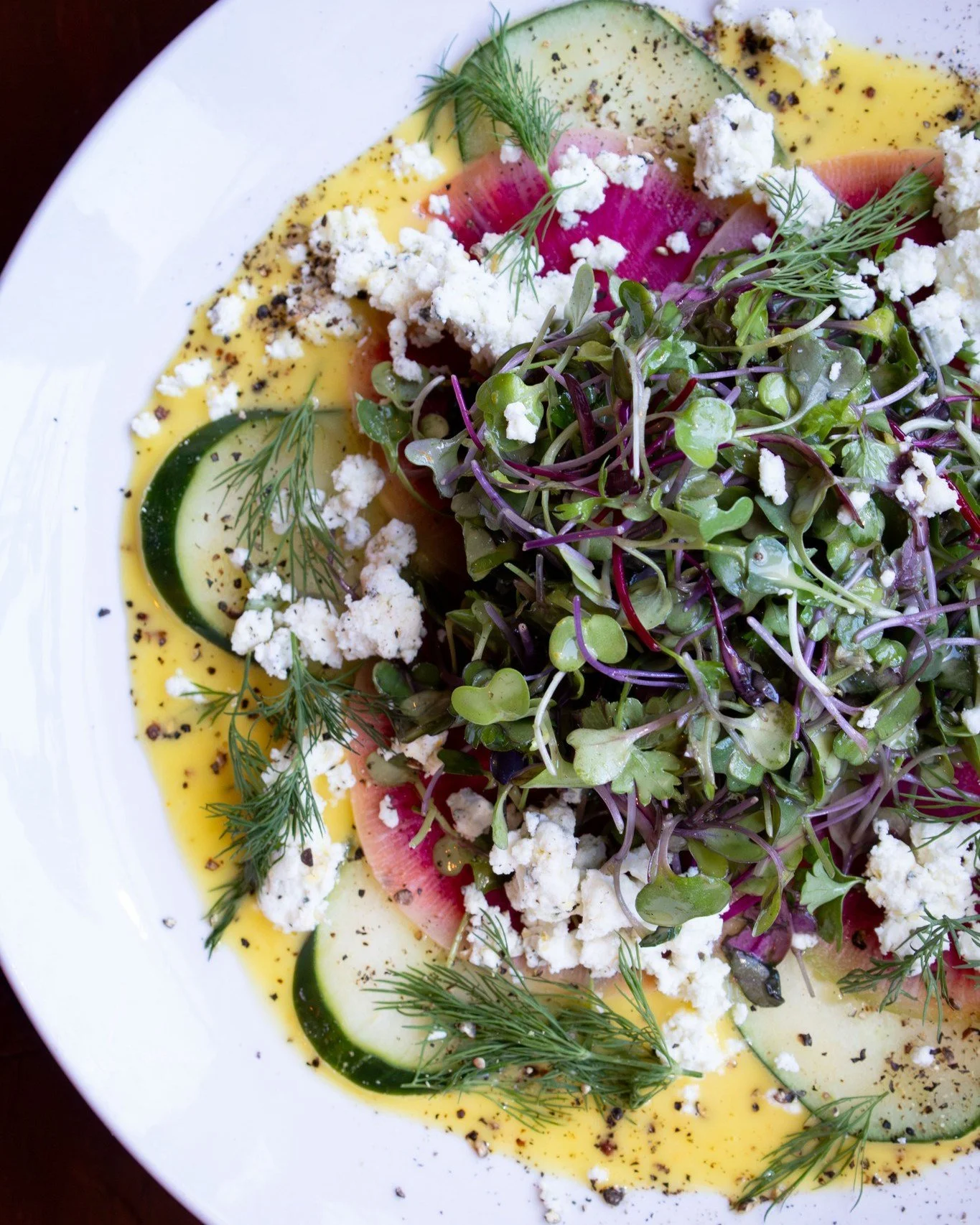 Cool, crisp, and exactly what this week called for. 🥗

Our Cucumber &amp; Watermelon Radish Salad is made with cucumber, watermelon radish, microgreens, fresh dill, lemon thyme goat cheese, and citrus vinaigrette. Add chicken, shredded brisket, or s
