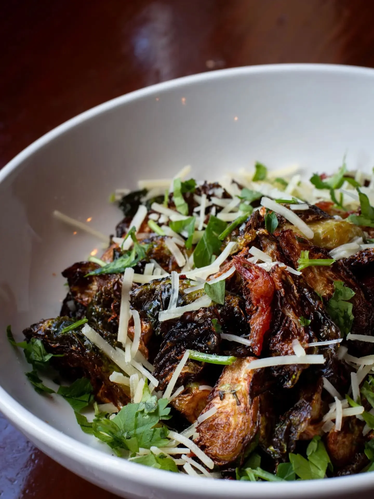 Brussels Sprouts, Pub style. Crispy, buttery, bacon-y. You know what to do. 🤌