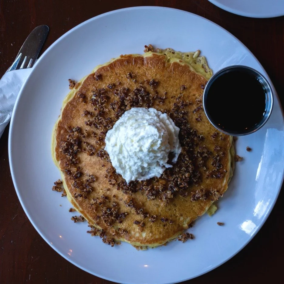 Cinnamon Quinoa Pancakes, whipped cream, and maple syrup.

Saturdays &amp; Sundays, 11am&ndash;2pm.