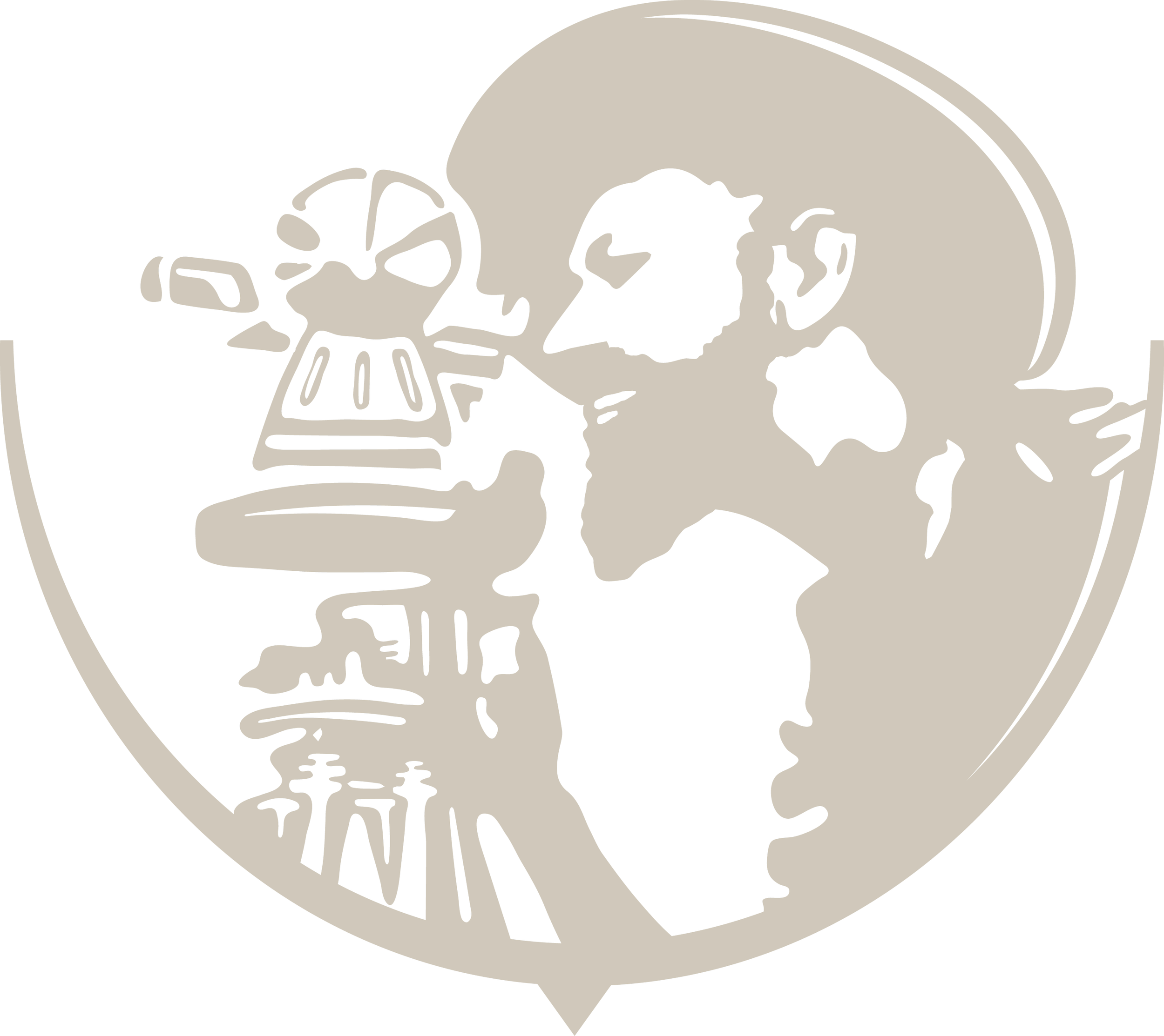 A stylized image showing a human head with a viewing device and a globe, symbolizing global exploration or communication.