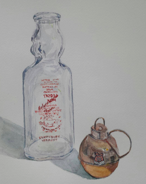 Milk Bottle and Creamer, 2015, watercolor; SOLD