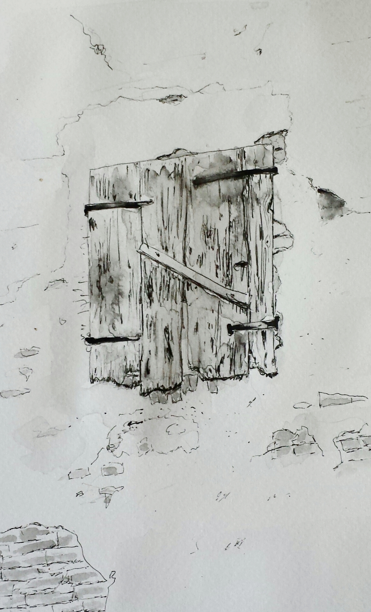 Window, Orzinuovi, Italy, 2016, pen and wash.