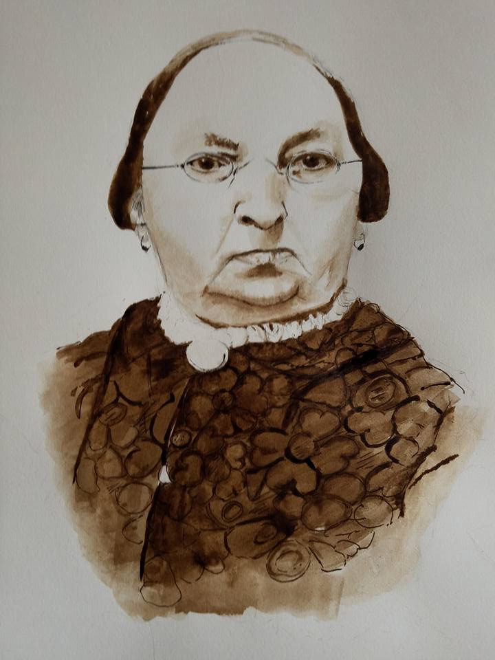 19th century New England woman, pen and black walnut ink, 2017