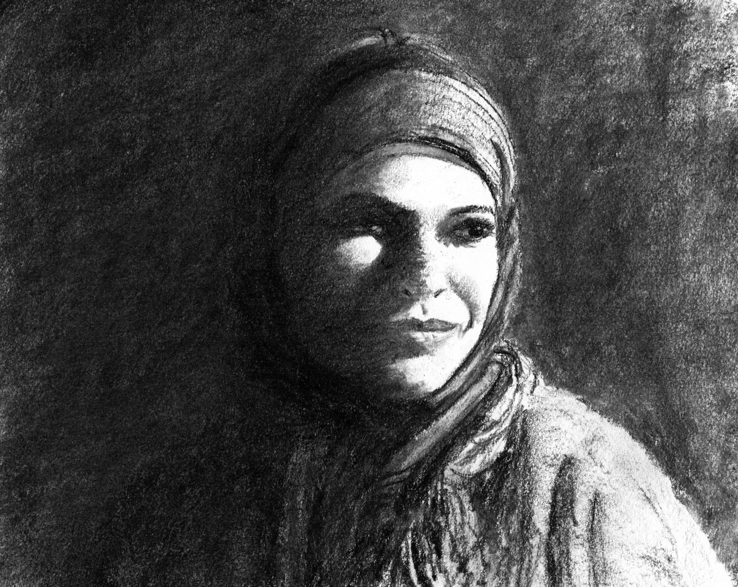 Woman in the Sun, charcoal, 2017