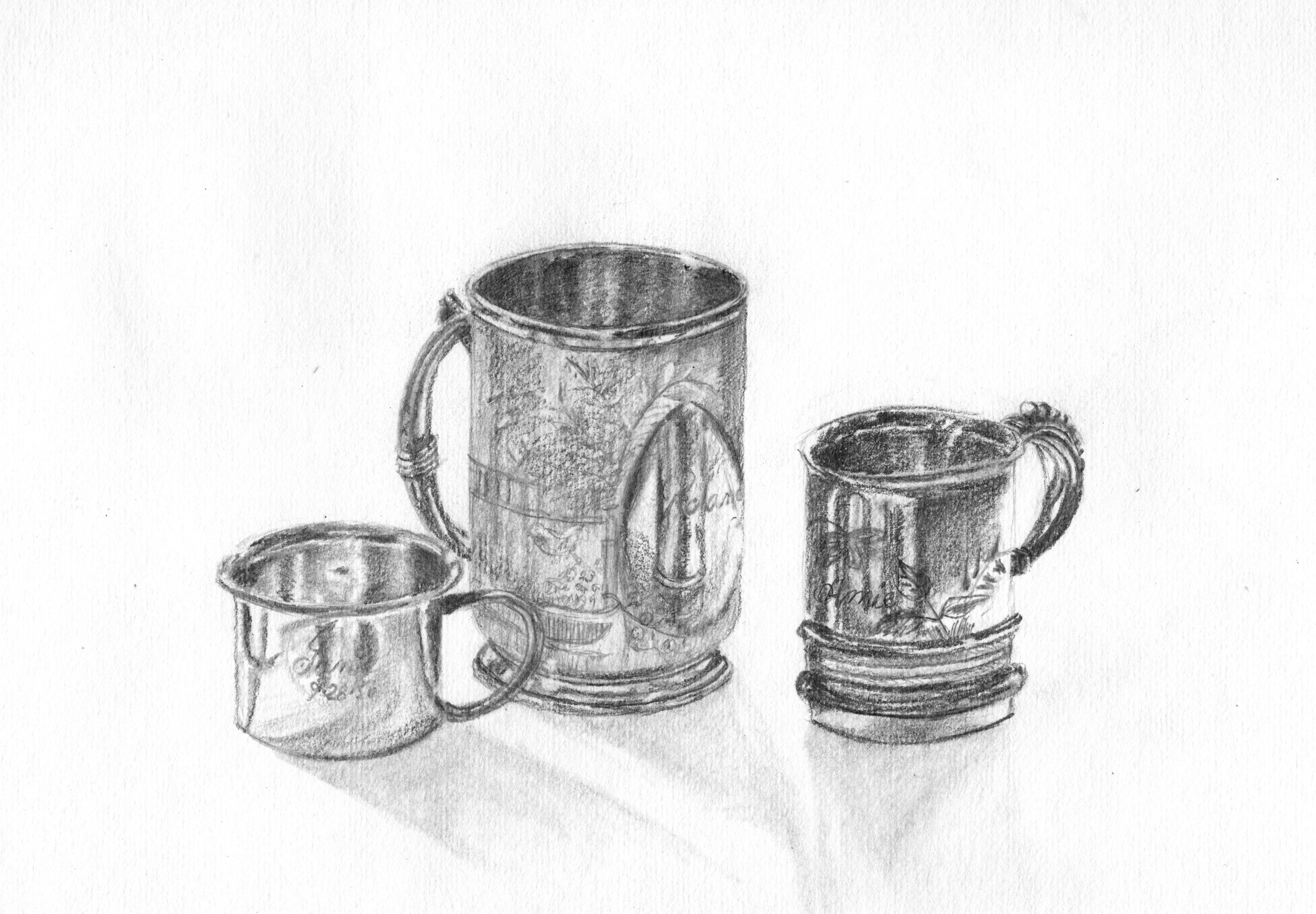 Silver baby cups; graphite; 2017