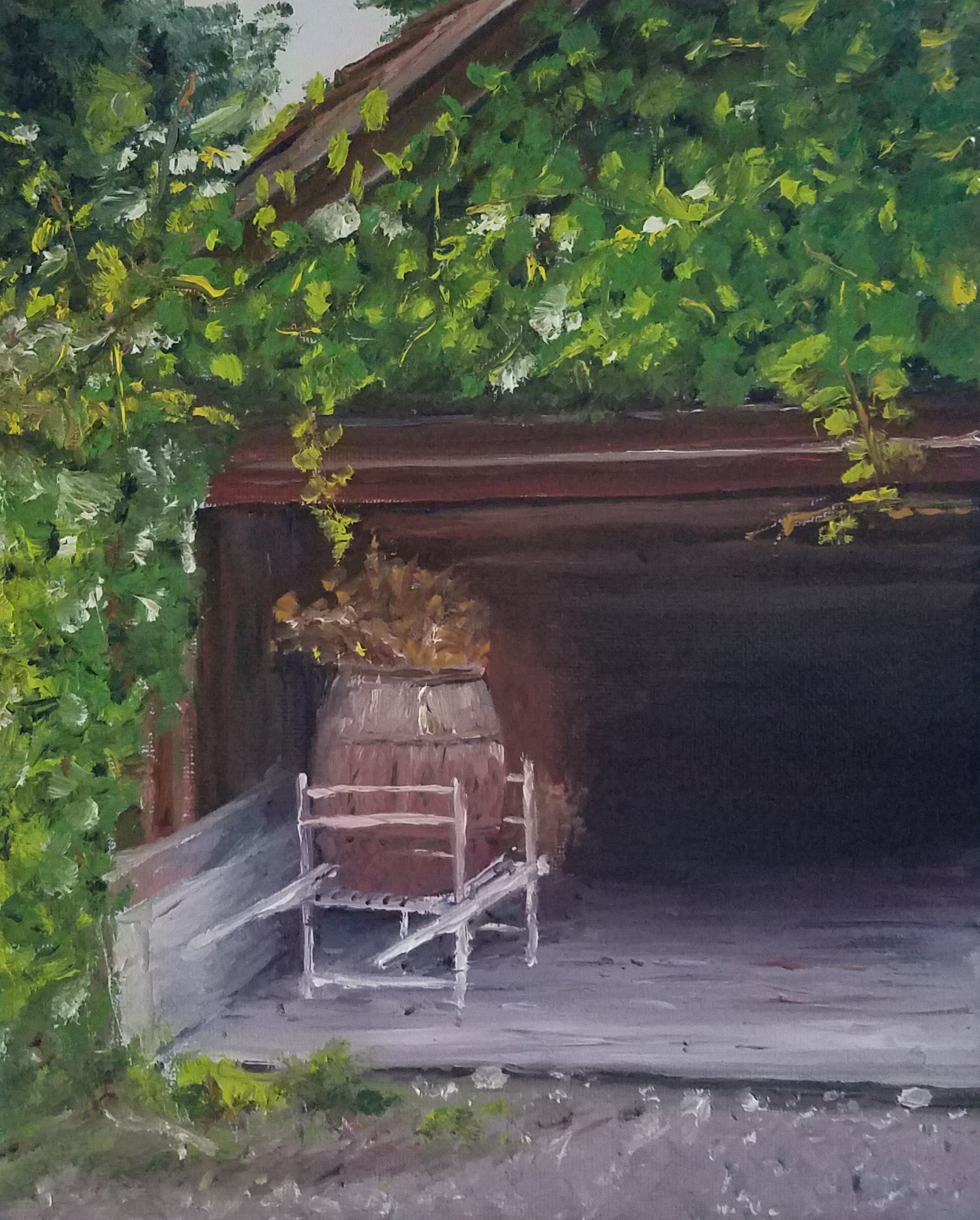 Barrel with straw; oil; 2017