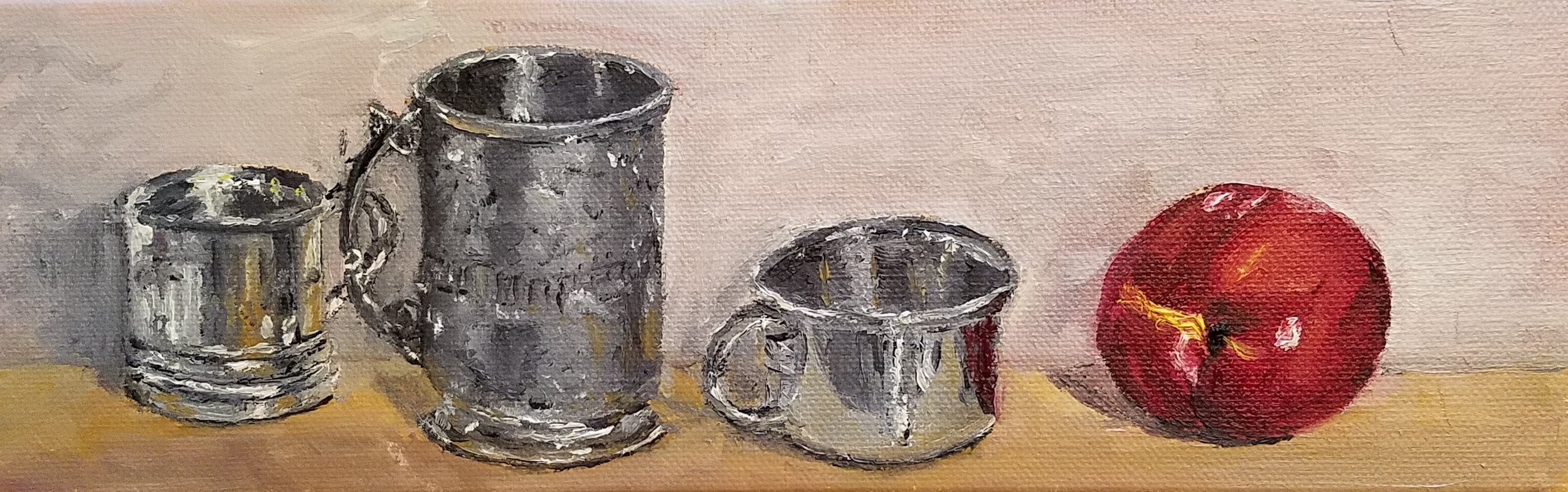 Silver cups with nectarine; oil; 2017