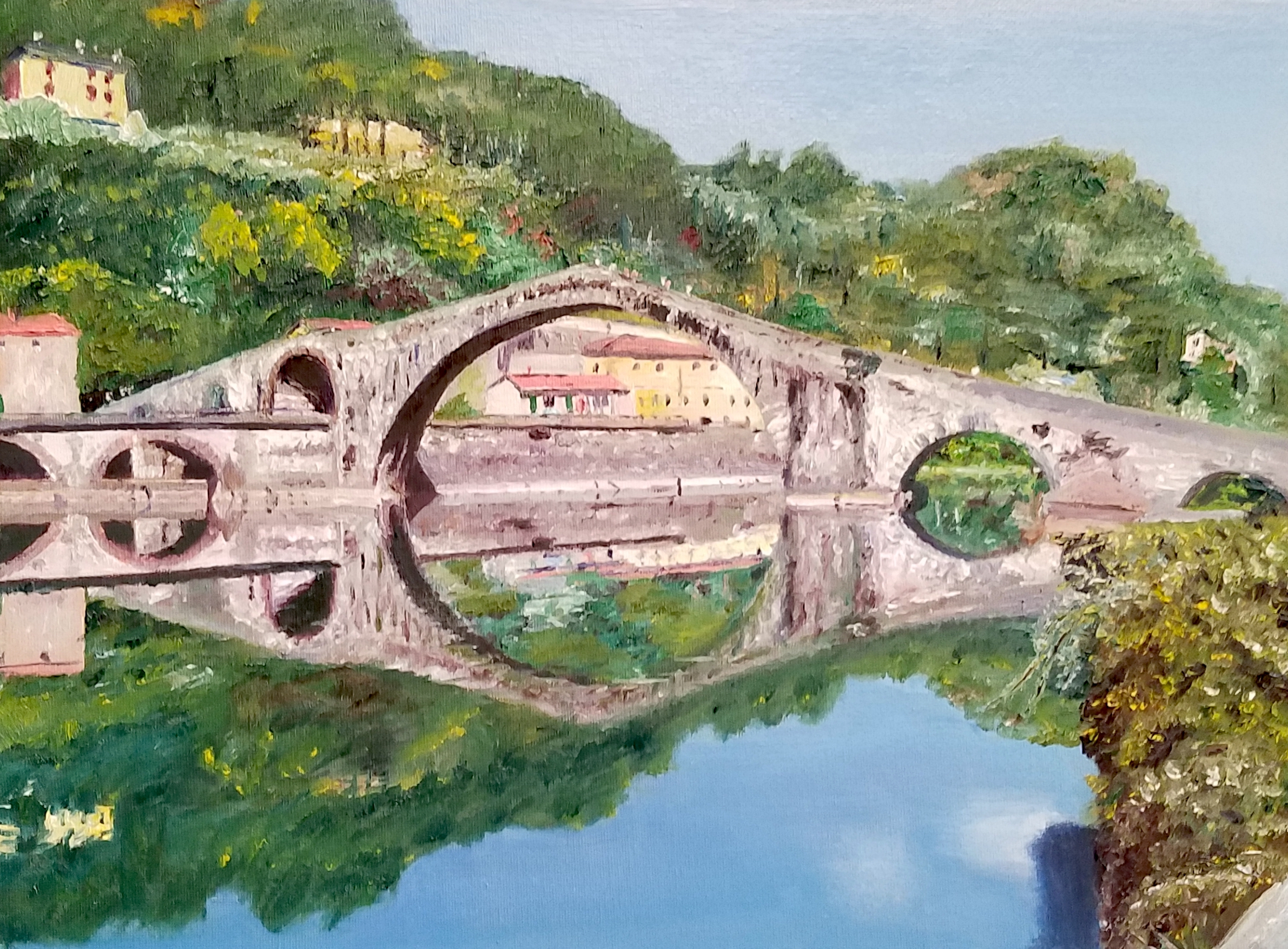 Ponte del Diavolo, Lucca, Italy; oil; 2017