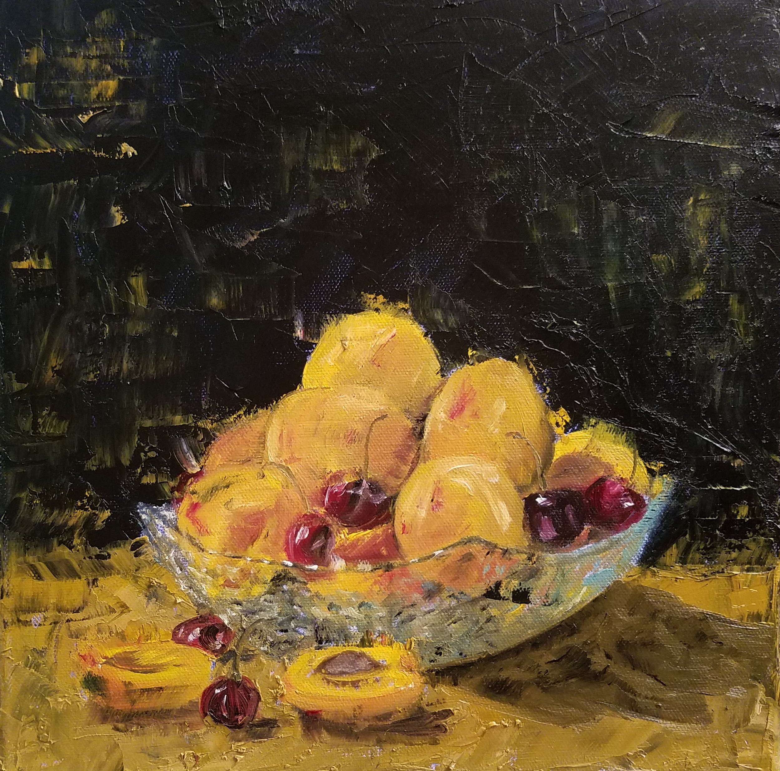 Still Life with Apricots; oil on canvas; 2018