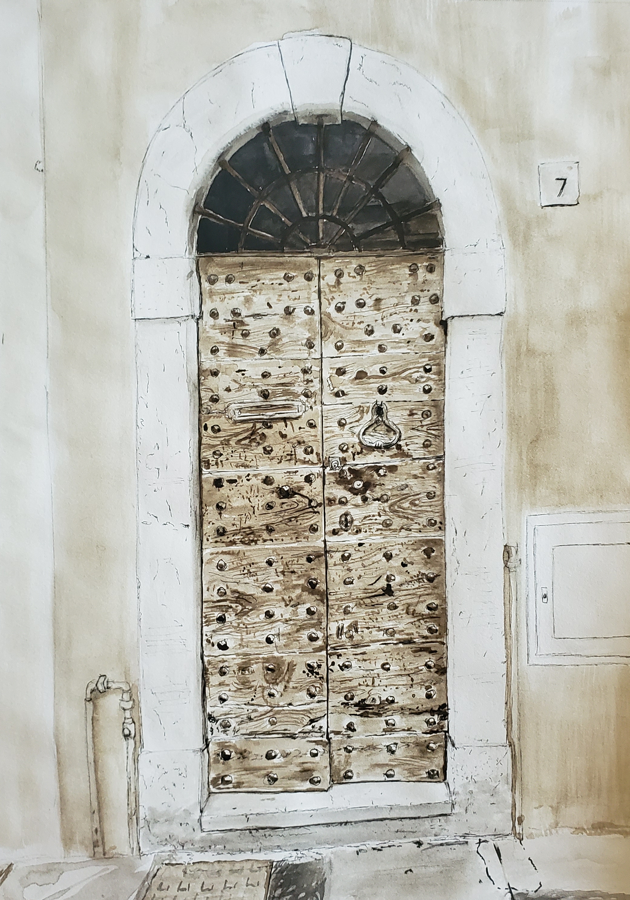 Old door in Lombardy #3; pen and ink; 2019
