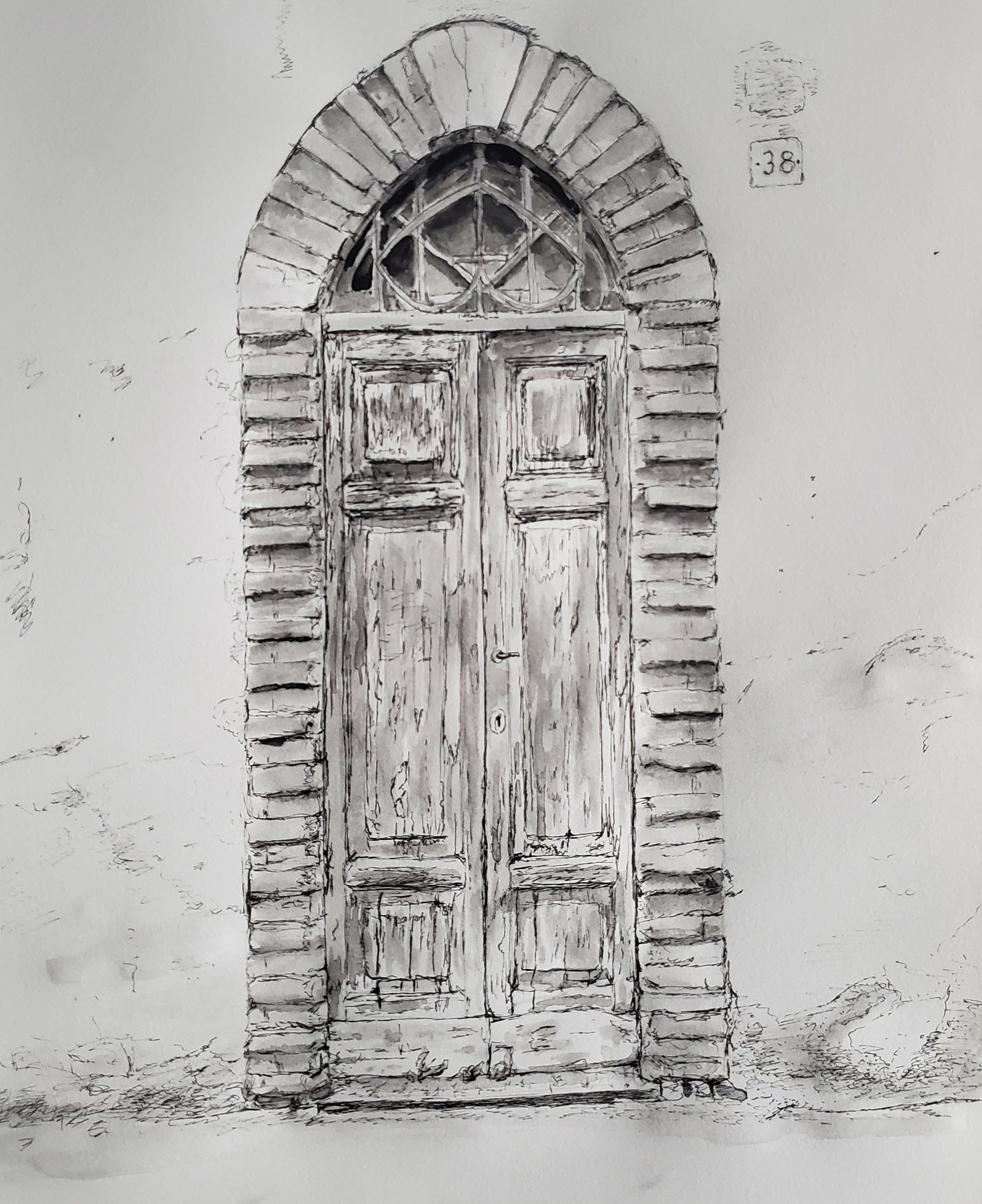 Old Door in Lombardia #2; pen and ink; 2019