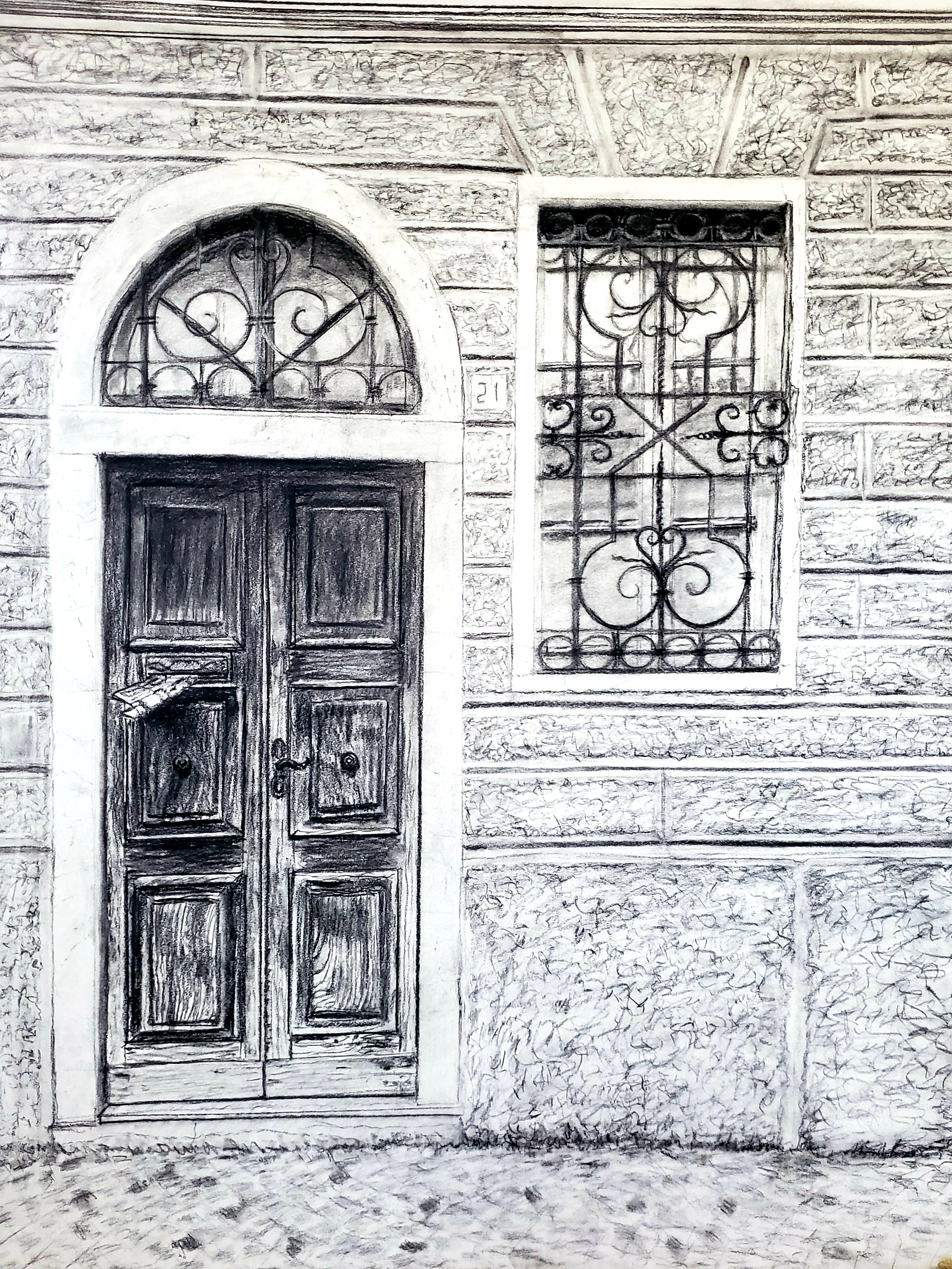 Old Door in Lombardy #1; charcoal; 2019