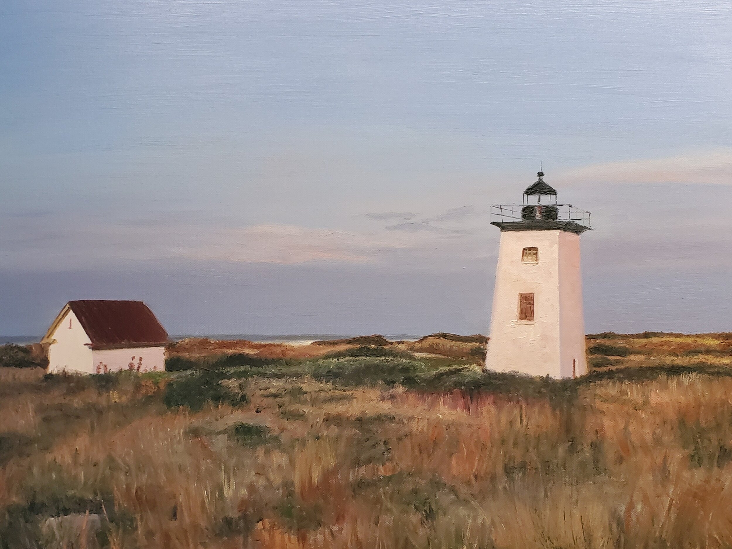 Sunrise at Wood End Lighthouse, Provincetown, MA, #2; oil on canvas; 2019.