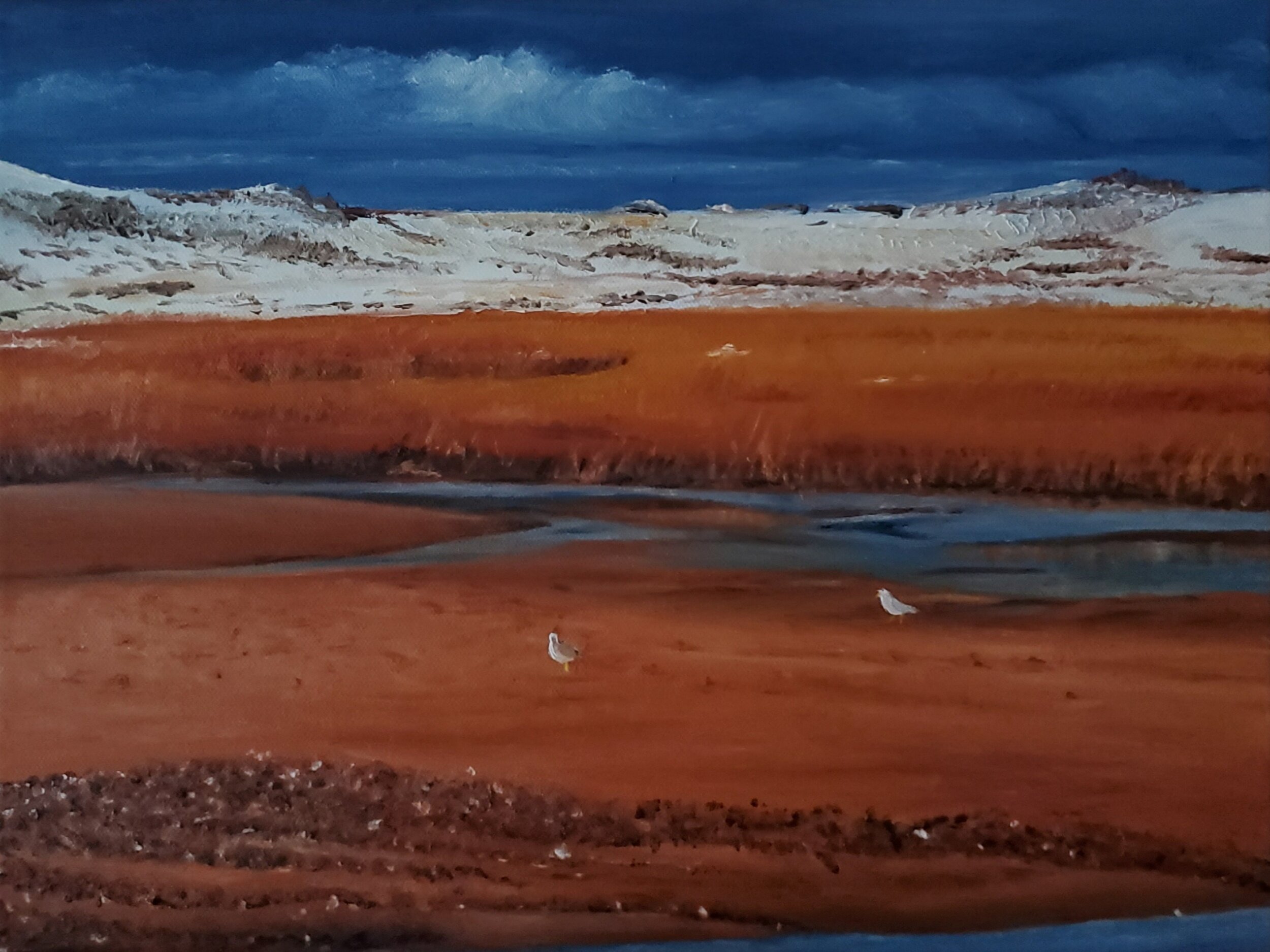 Moonset Over Wintery Dunes; oil; 2019: SOLD
