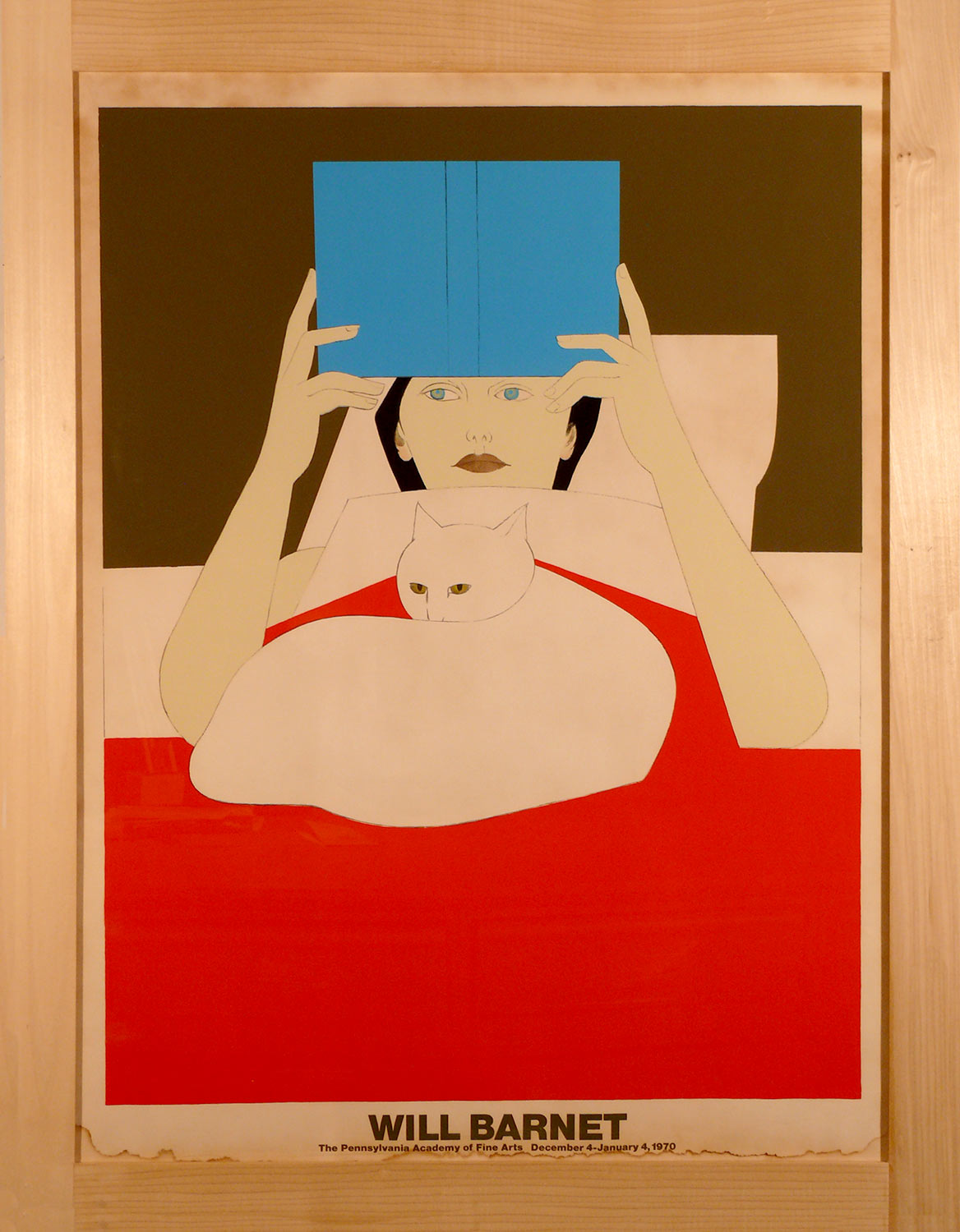 1970s / WILL BARNET / Woman with cat / framed / image 27 x 36 / frame 34 x 44 / imperfect, some visible water damage on the border