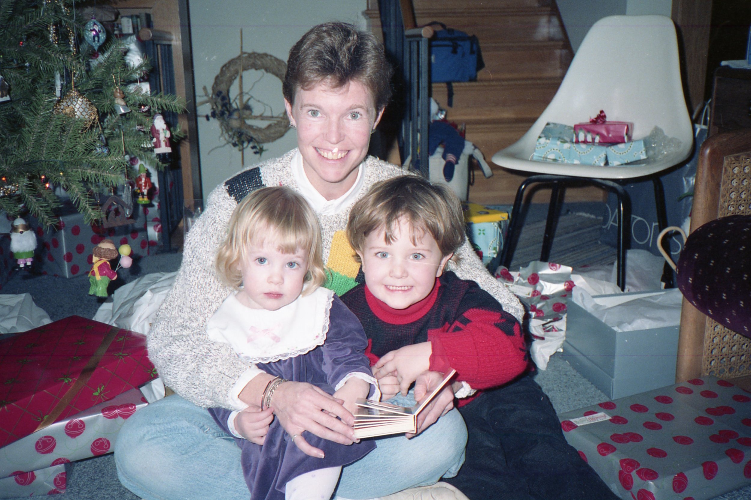 Me (in the purple dress) with my cousin Chris and my mom in 1988. 