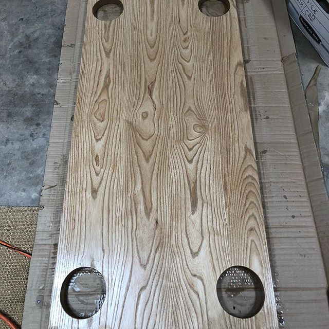 I just finished putting the first coat of polyurethane varnish on the new coffee table for @howyoureside. I cannot wait to see the finished product!!! #simplysantafe #plantables #cantwait