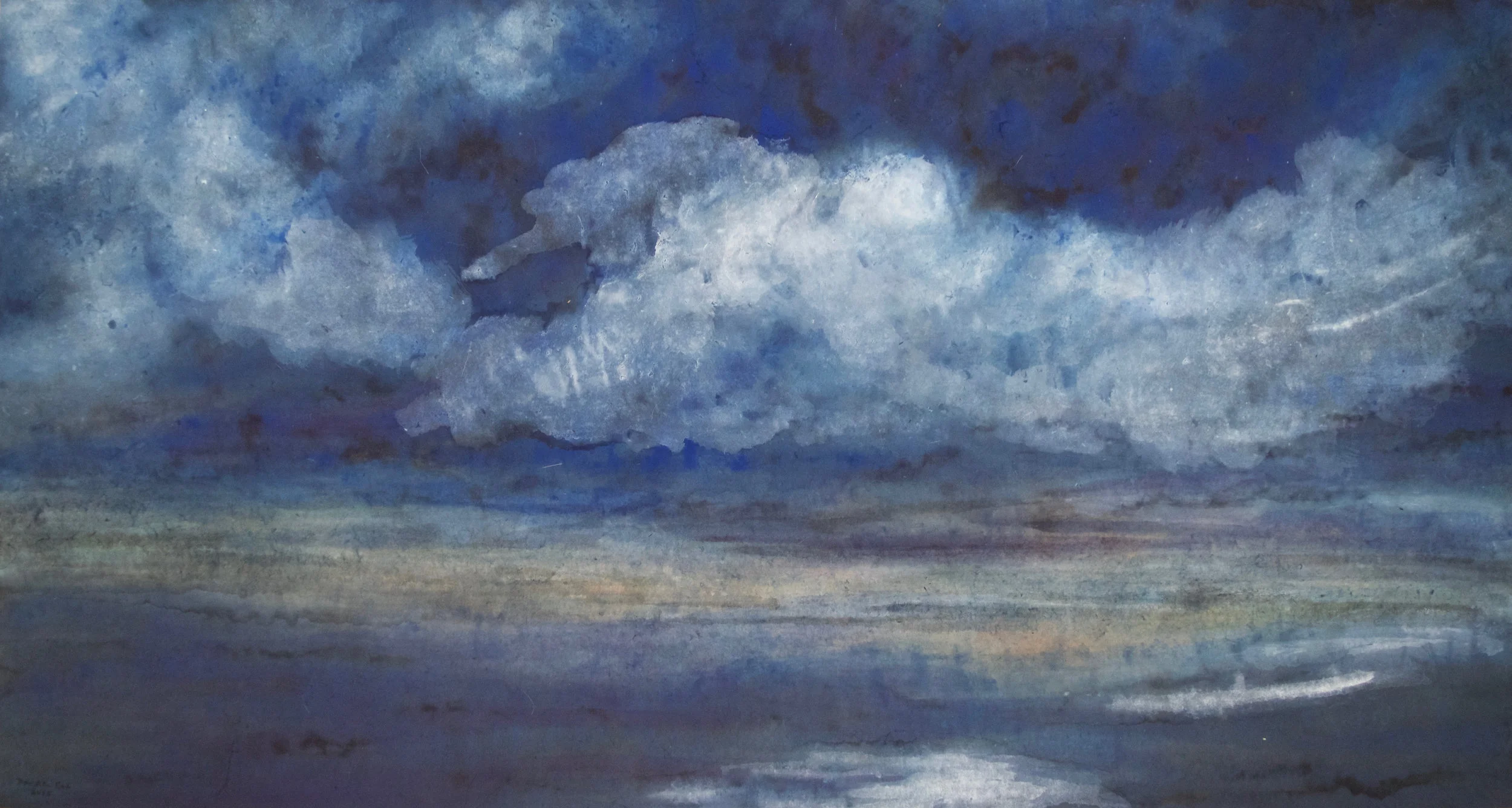 The Clouds Descend, 31"x58"Watercolor on rice paper, 2016
