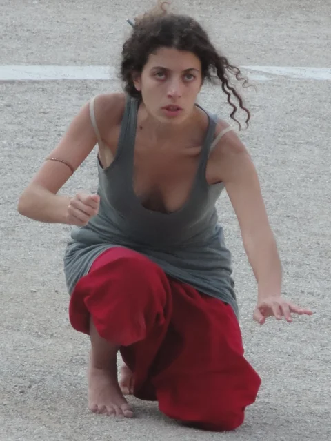 Rosa Prodromou in Epidavros at work on Medea in Euripides' Orestes, 2011