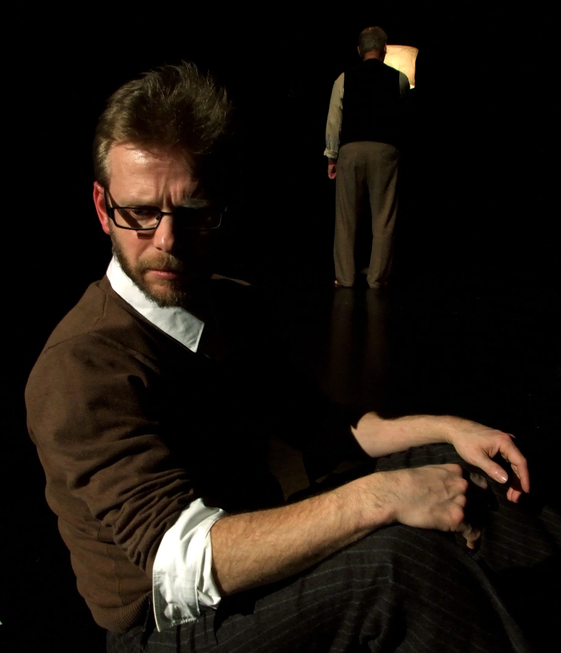 Ian Morgan (foreground) and Phillip Zarrilli in The Echo Chamber.