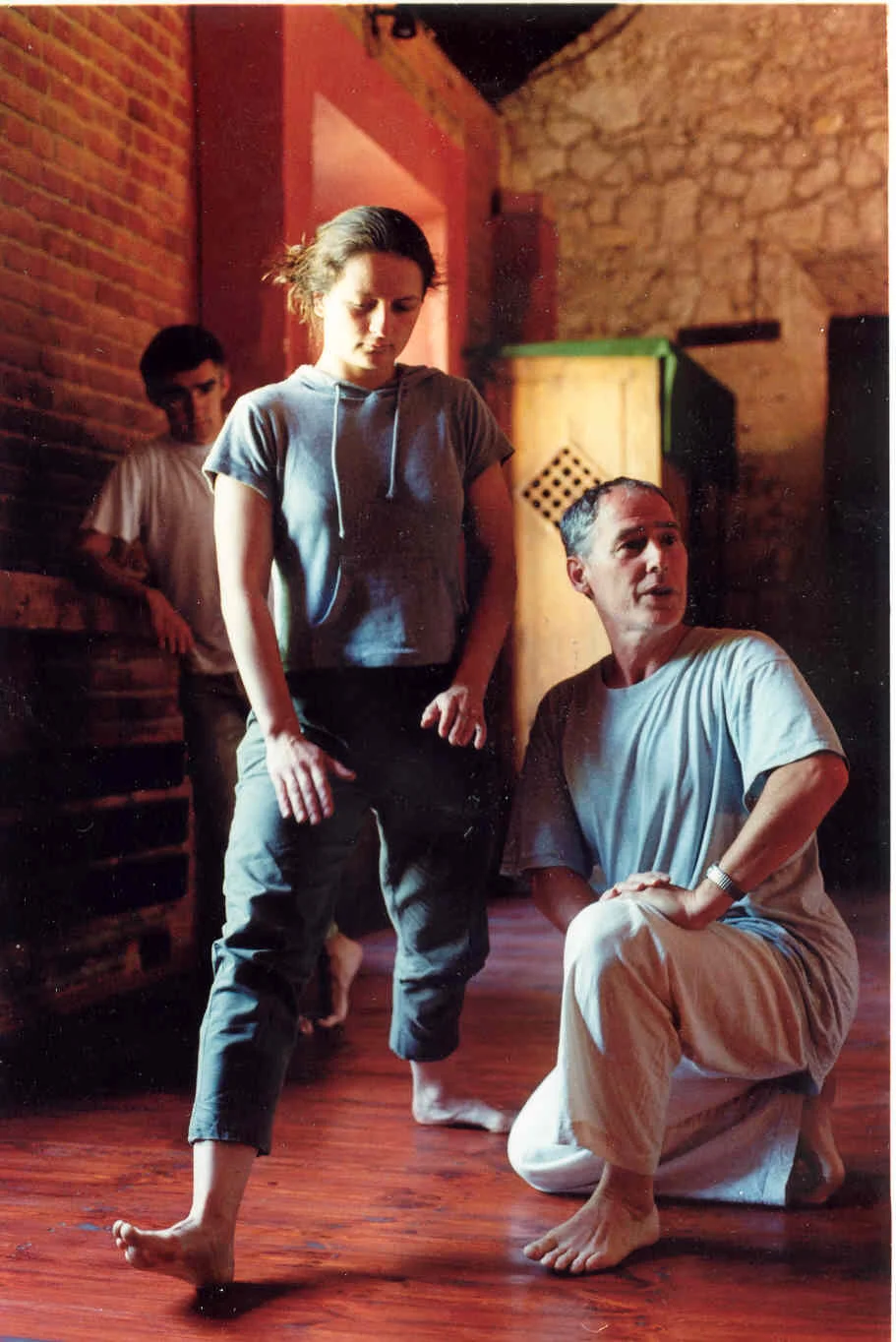 Zarrilli leads a training session and explains a principle of the training at Gardzienice Theatre Association intensive workshop..