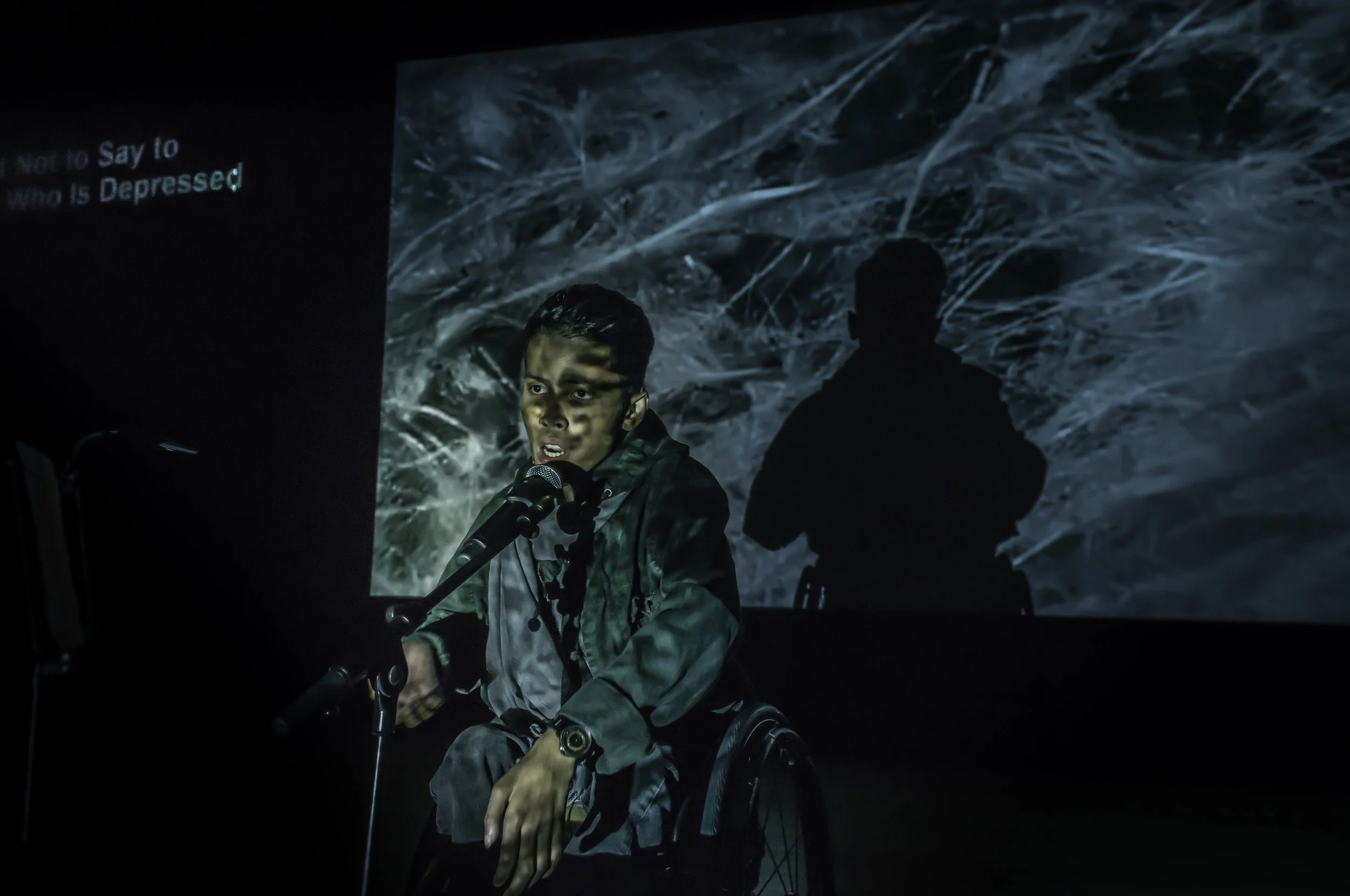 Danial Bawtham in a ‘monologue rap’ onstage in Singapore.