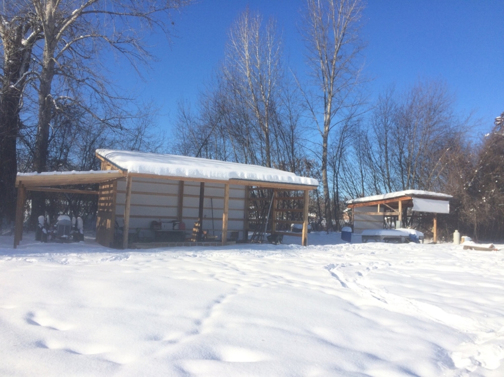 Our new vegetable processing barn! Not yet complete, we will clean, process, and refrigerate produce in this space. To the north, the old processing barn will become a tool shed. CSA members who pick up their shares on Mondays will pick up their share in the new barn. 