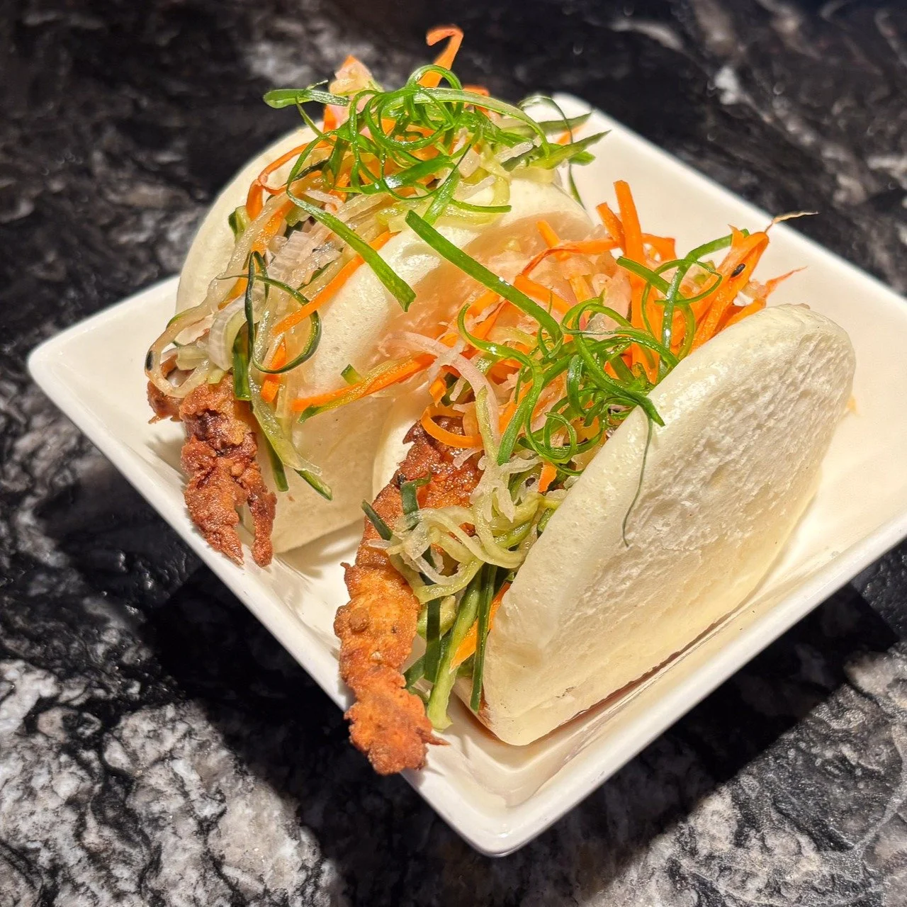 Chef's Special: Kentucky Fried Crab Bao Buns, made with soft shell crab, avocado, garlic aioli, and pickled veggie slaw. 

Chef's Roll of the Day : Caesar's Dream, made with anchovies, asparagus, avocado, radish sprouts, topped with salmon, tempura c