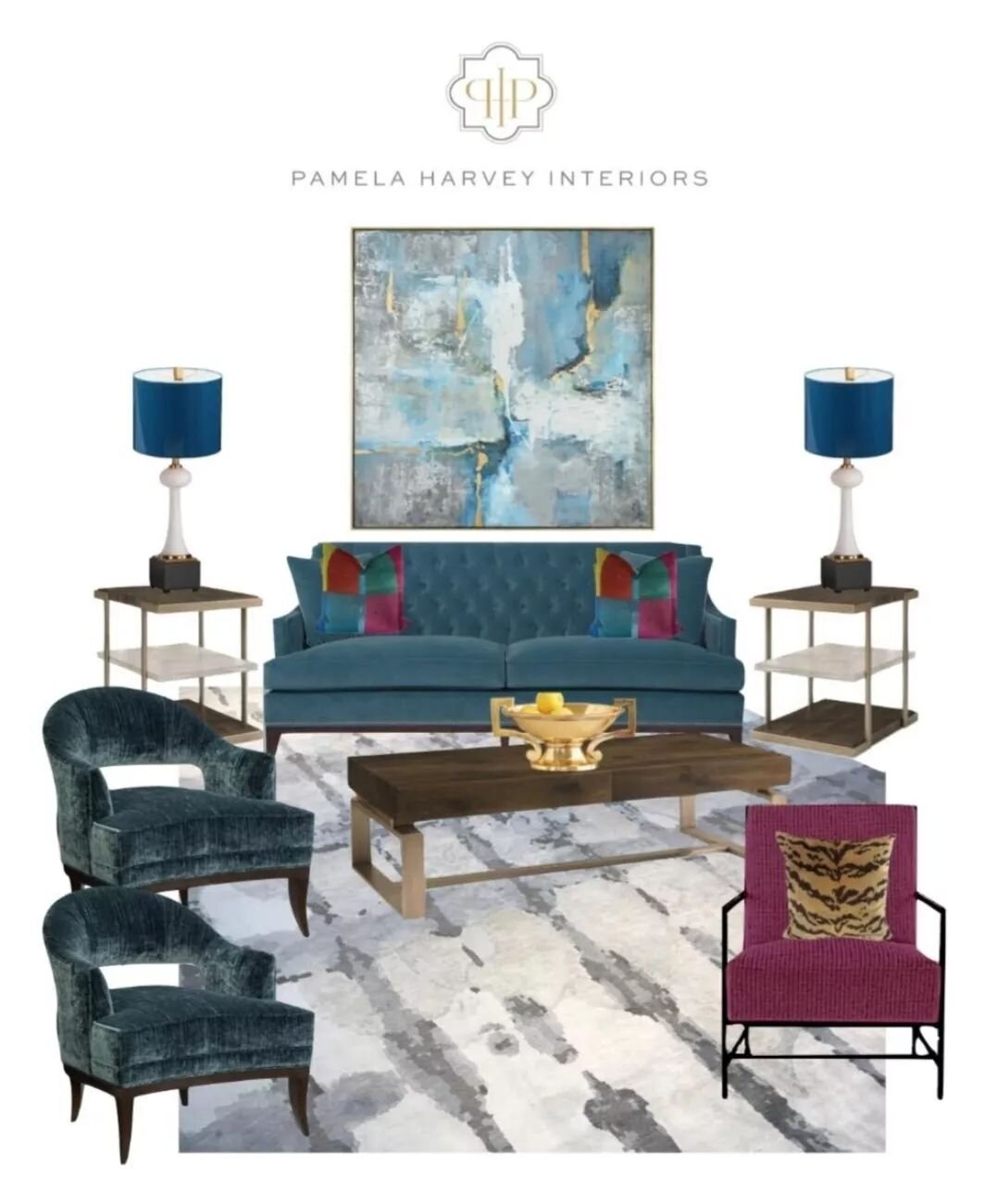 Tuesday: DESIGN CONCEPT TO REAL LIFE! From our design studio to the clients home. We love how this rendering came to life with custom art work and custom upholstered chairs💙 #livableluxury 
.
.
.
.
#pamelaharveyinteriors #interiordesignstudio #inter