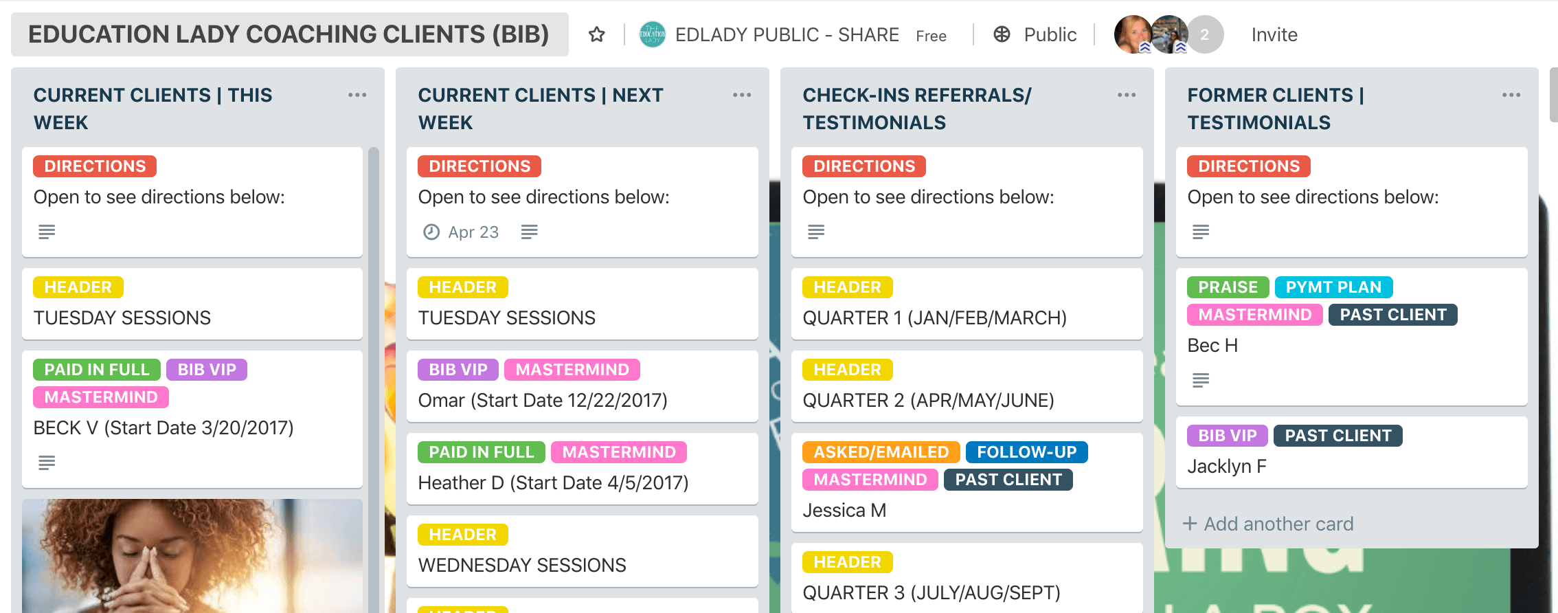 Education Lady Client Tracking Board