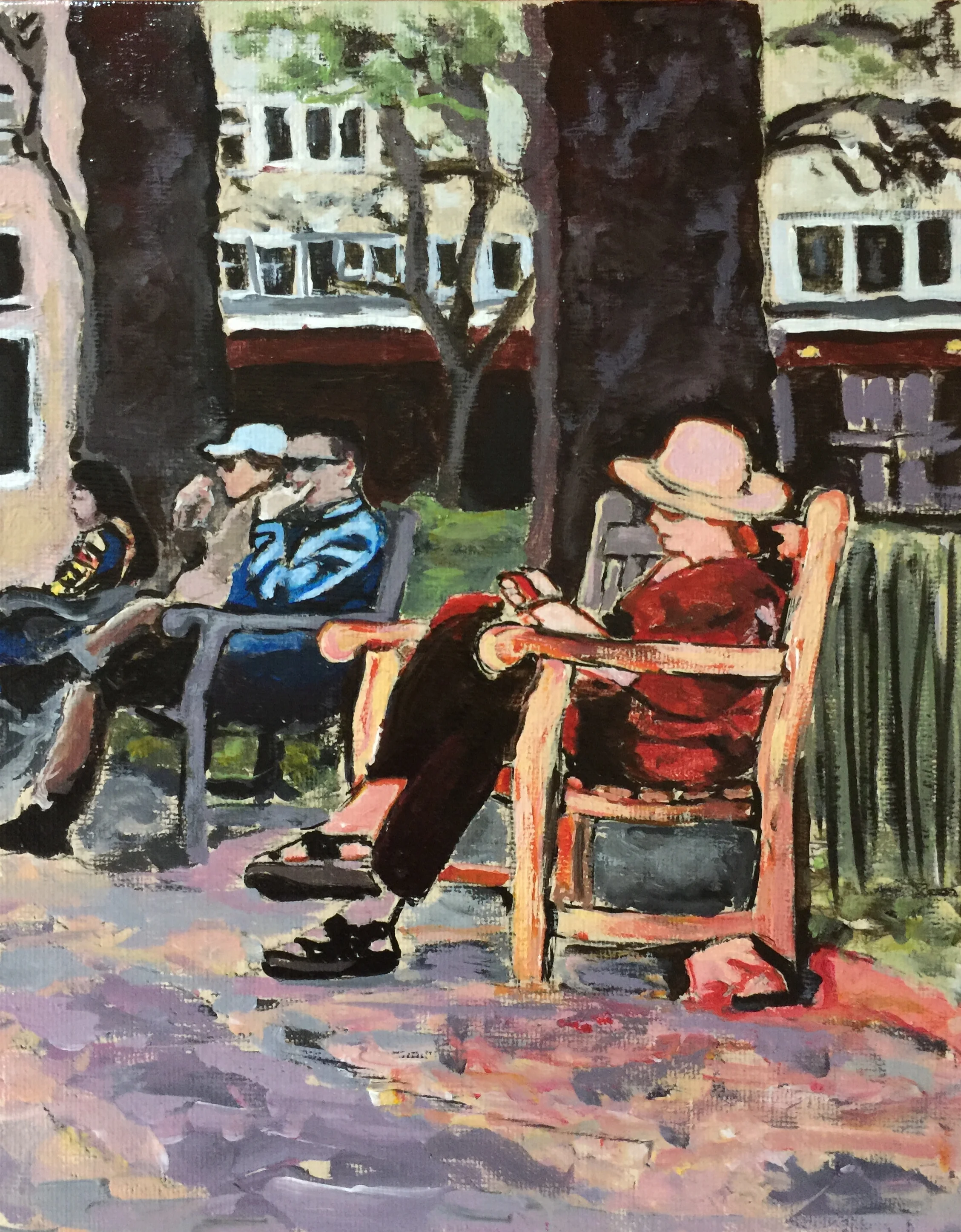 Dusk at Rittenhouse Square - 8x10 inches - Acrylic on canvas panel