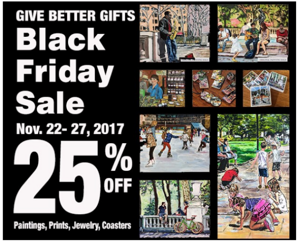 The "Give Better Gifts" Black Friday Sale – 25% Off All Paintings, Prints, Jewely & Coasters. Enter promo code GQJL1Z6 at checkout