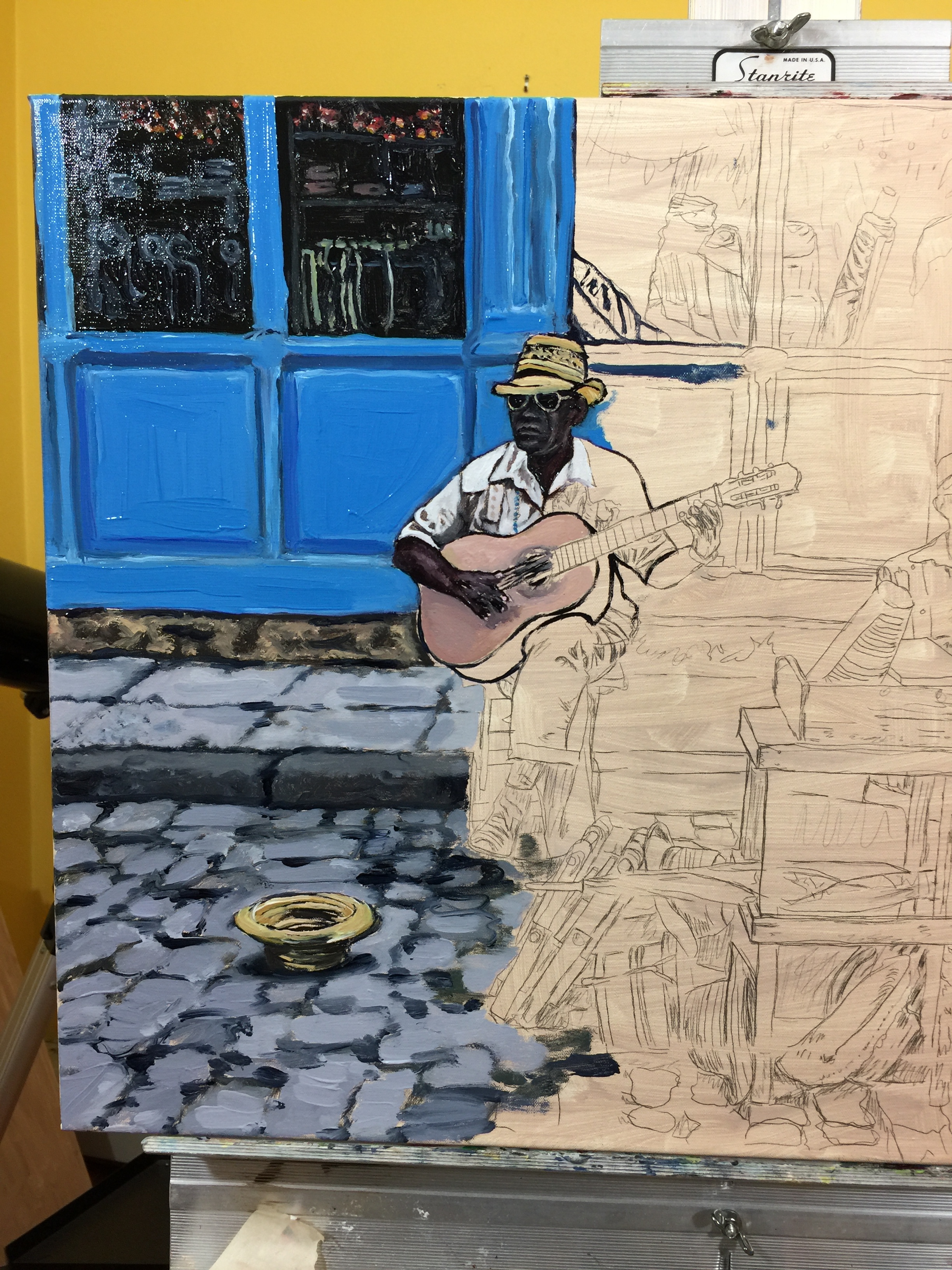 Palette - Old Havana Cuba Merceria Musicians Oil Painting Work in Progresss