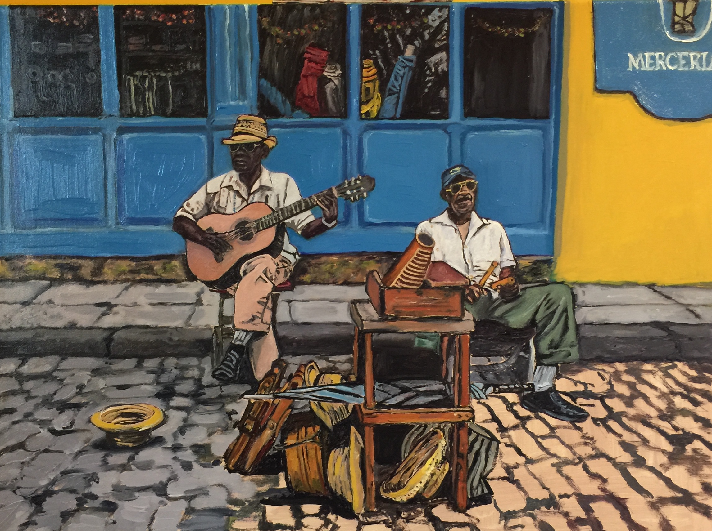 Palette - Old Havana Cuba Merceria Musicians Oil Painting Work in Progresss