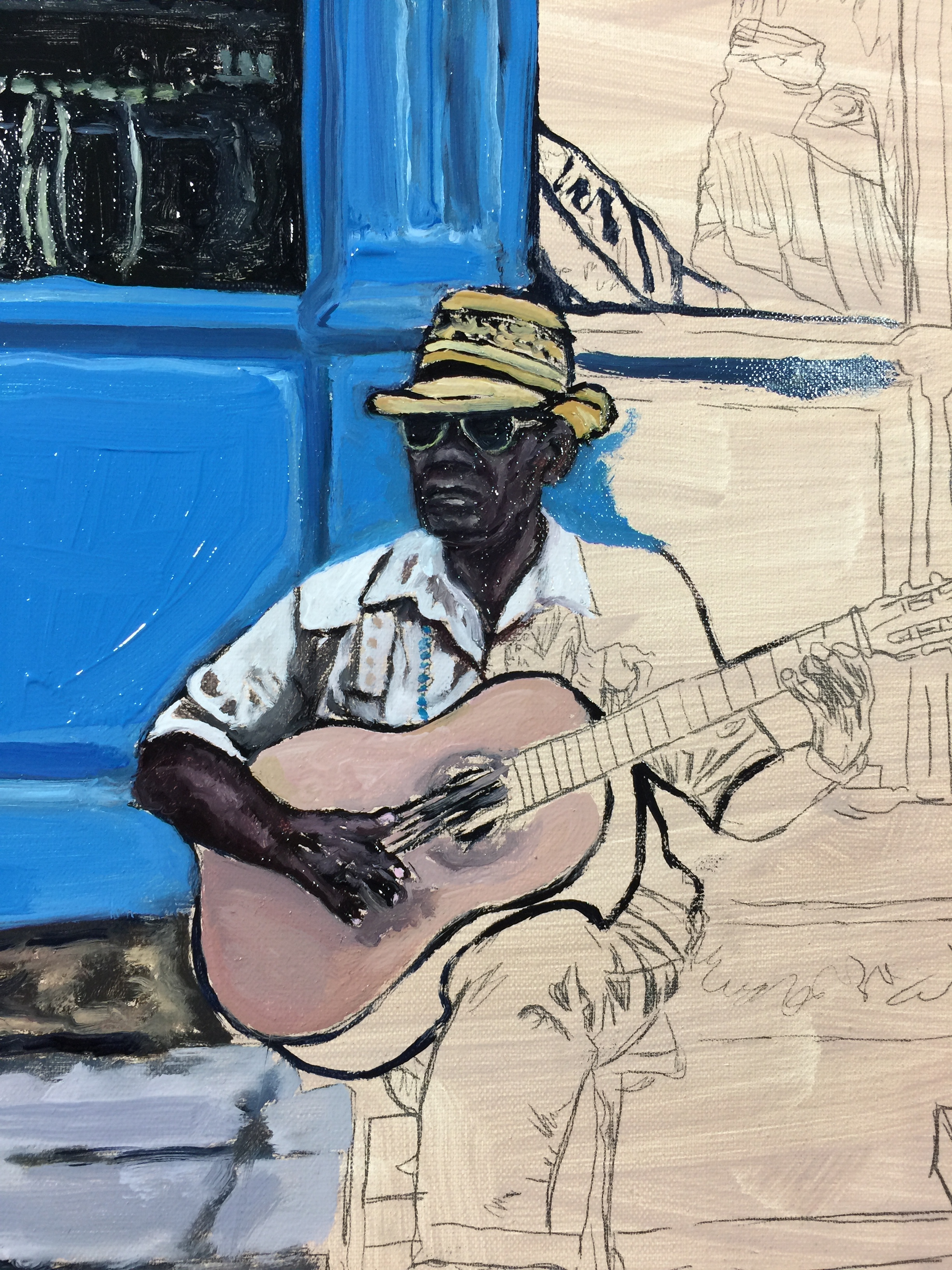 Palette - Old Havana Cuba Merceria Musicians Oil Painting Work in Progresss