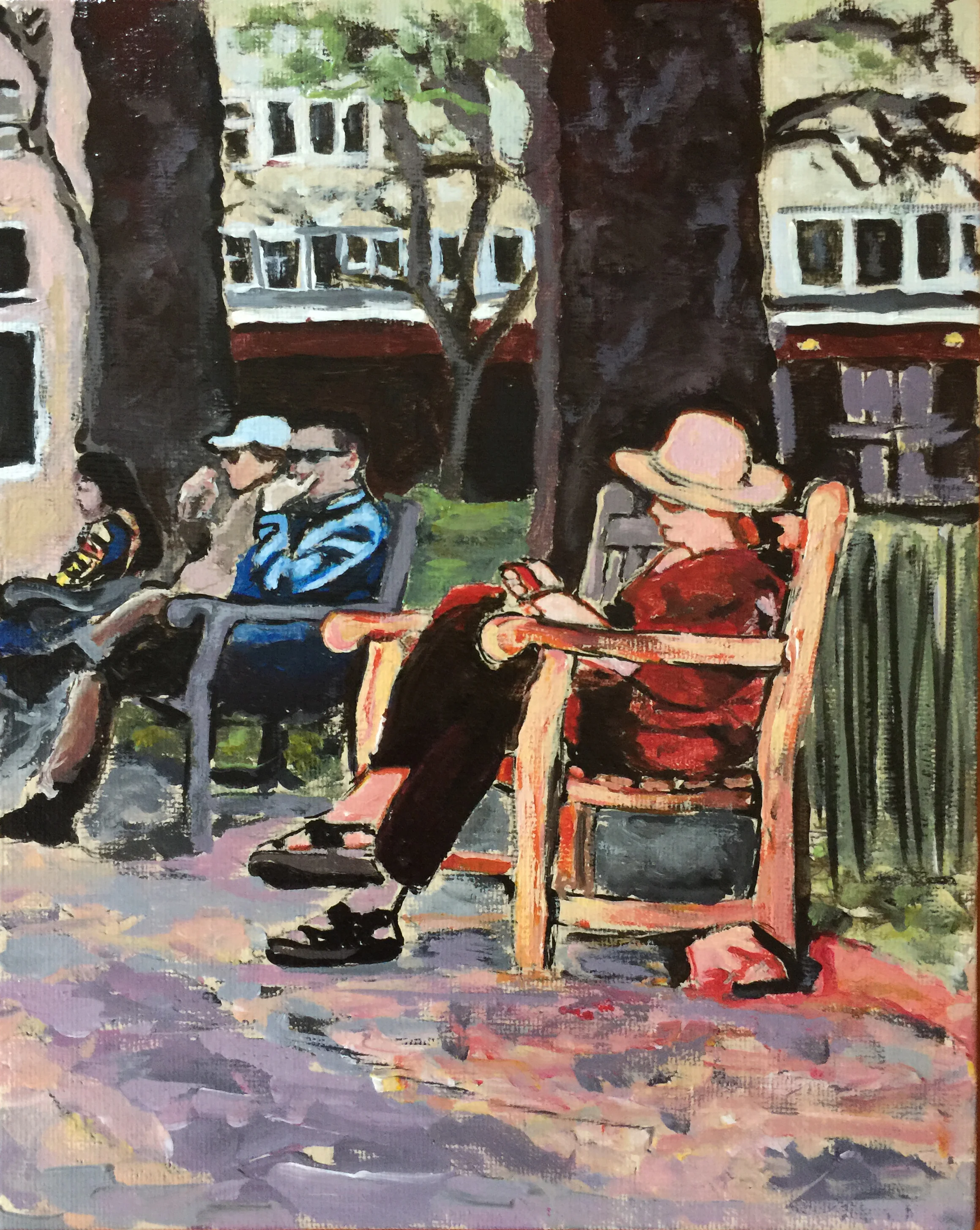 Philadelphia Street Scene - Rittenhouse Square Park - "Dusk at Rittenhouse Square" - 8x10 inches. Acrylic on Canvas Panel.