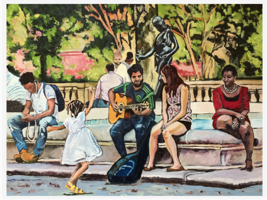 "Dancing at Rittenhouse Square" 2017, Oil on stretched canvas, 18x24