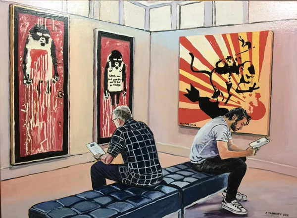 Come hear a poem inspired by my “ Laugh Now. Banksy in Amsterdam .” painting.